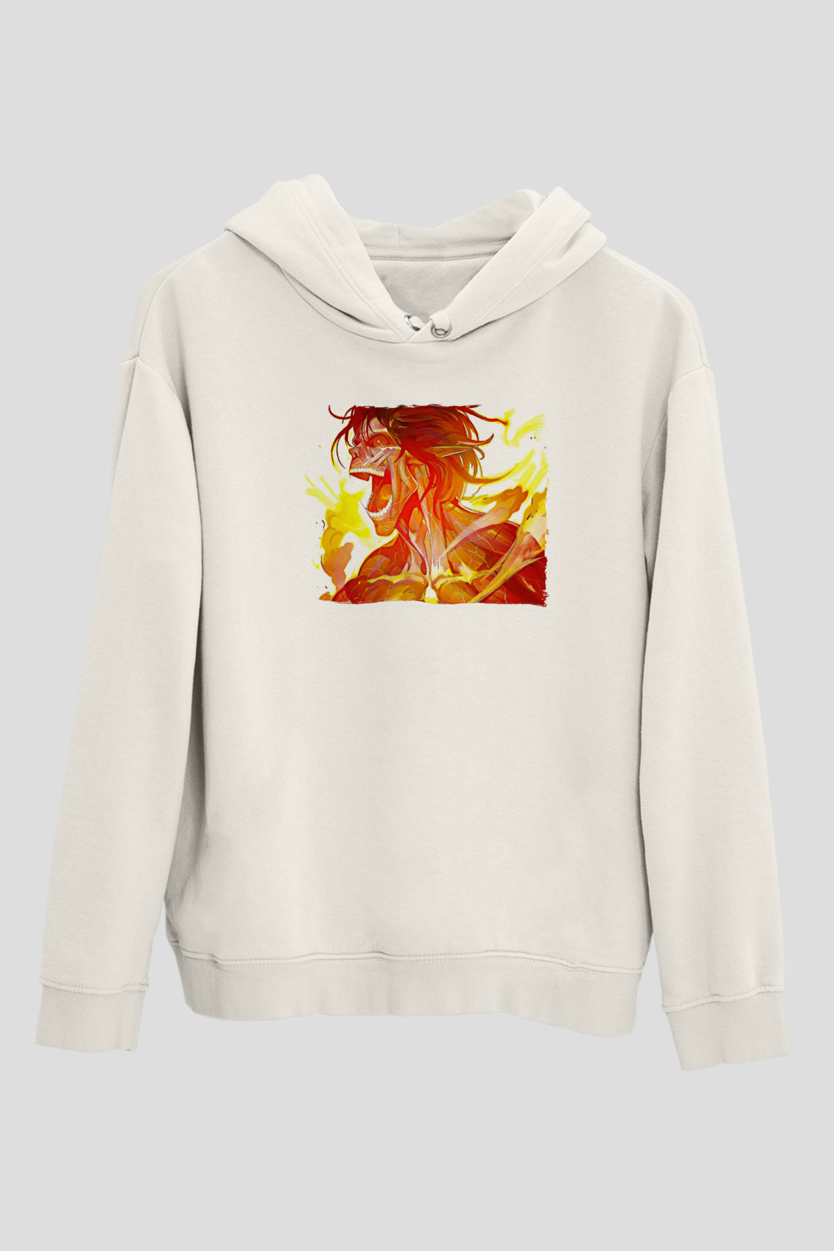 Attack On Titan Baskılı Beyaz Unisex Hoodie