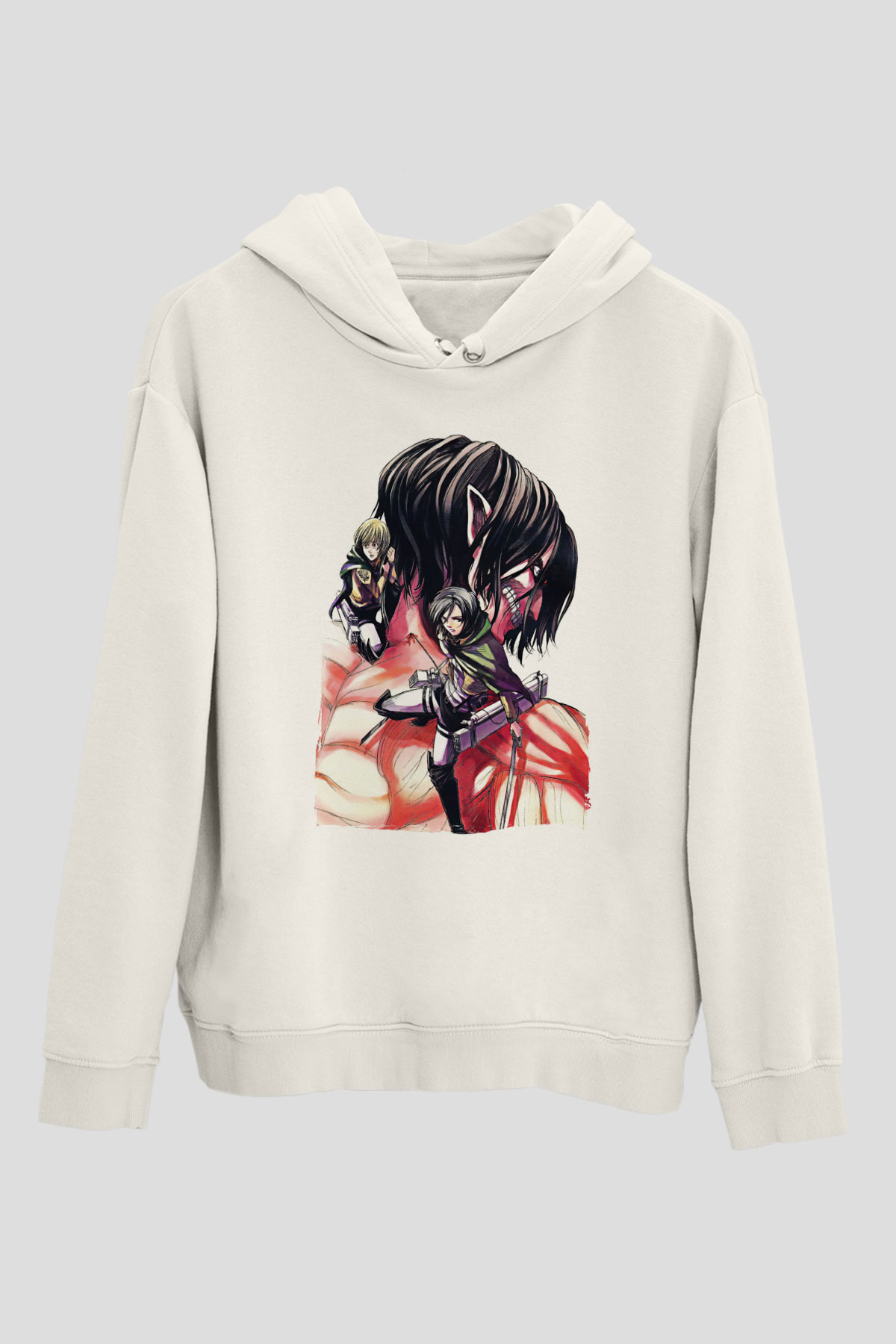 Attack On Titan Baskılı Beyaz Unisex Hoodie