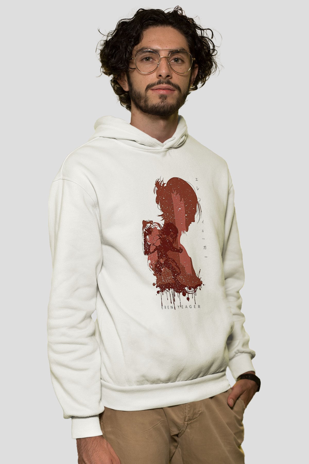 Attack On Titan Baskılı Beyaz Unisex Hoodie