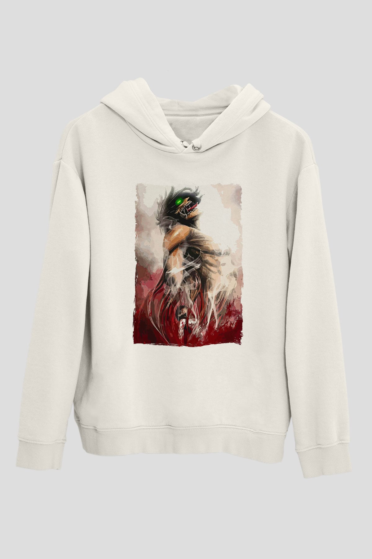 Attack On Titan Baskılı Beyaz Unisex Hoodie