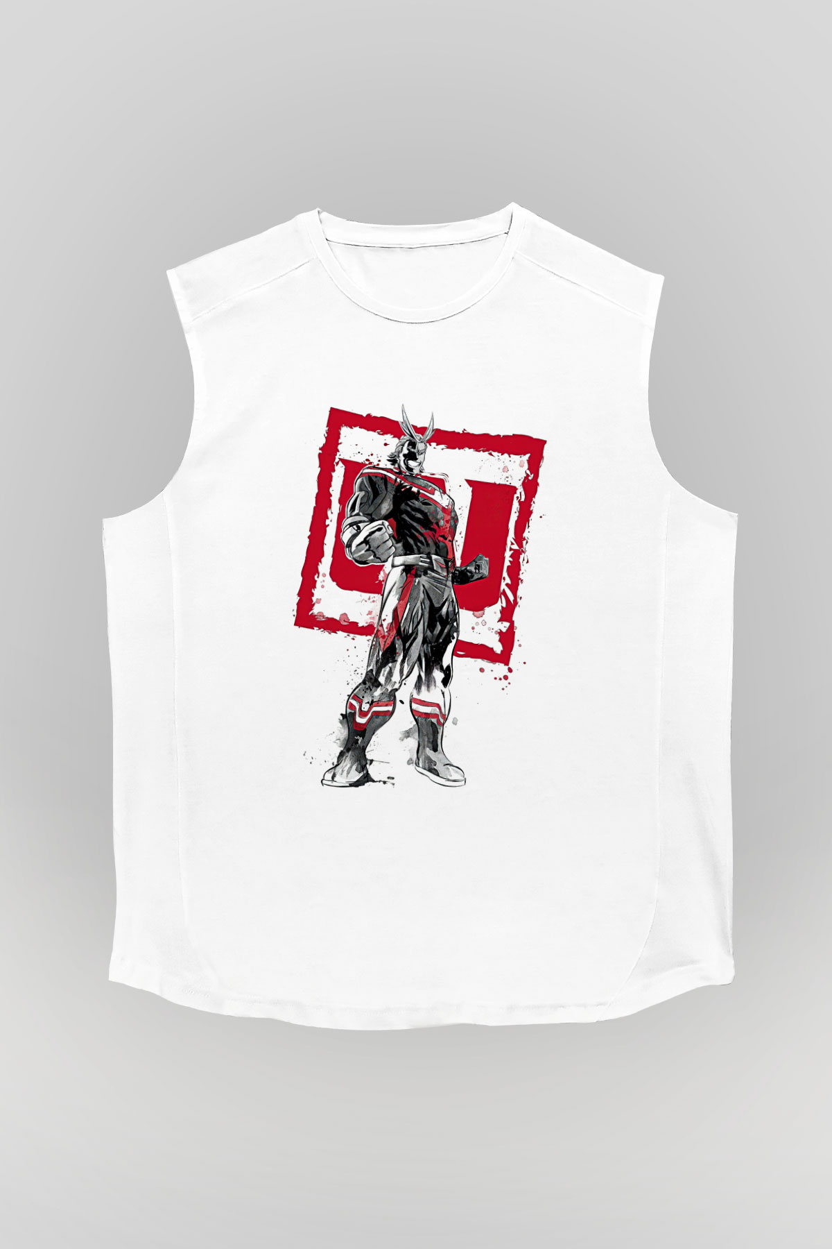 Attack On Titan Baskılı Beyaz Unisex Kolsuz Tişört - Tshirt