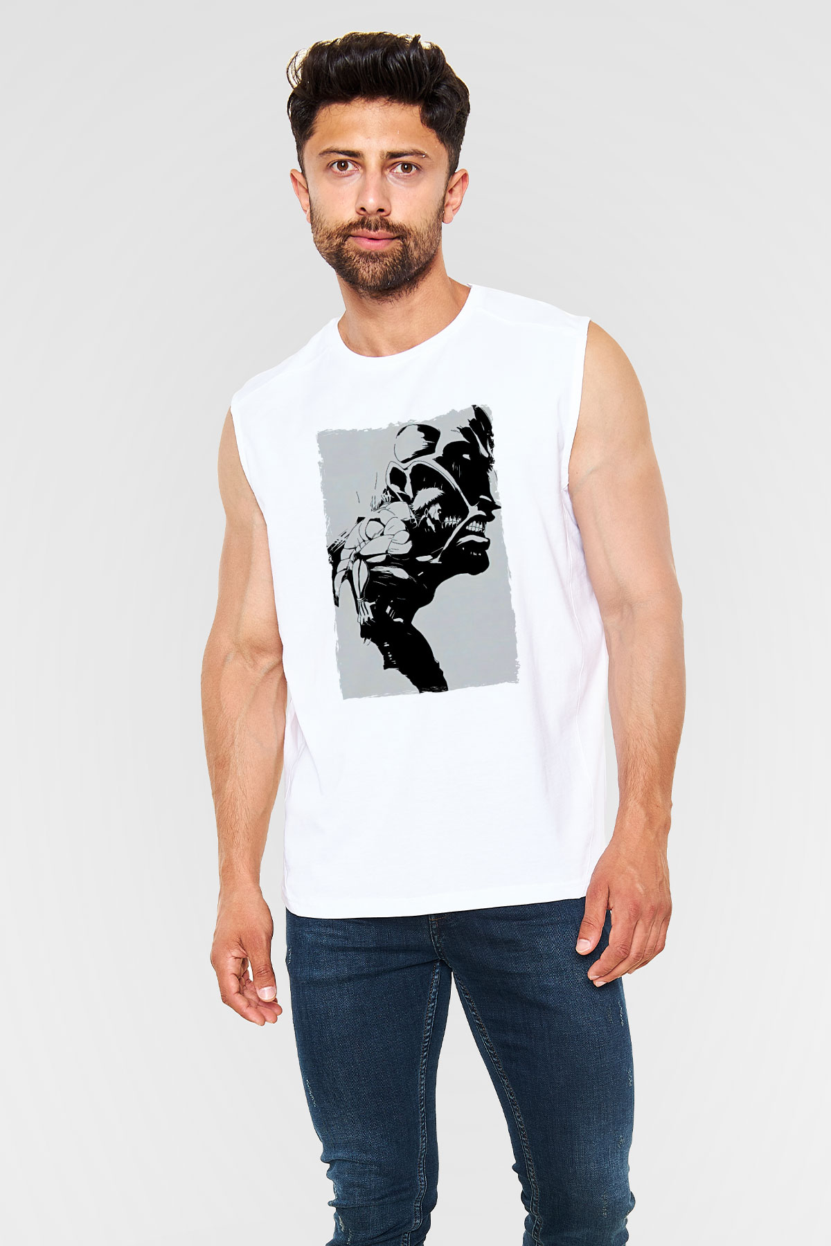 Attack On Titan Baskılı Beyaz Unisex Kolsuz Tişört - Tshirt