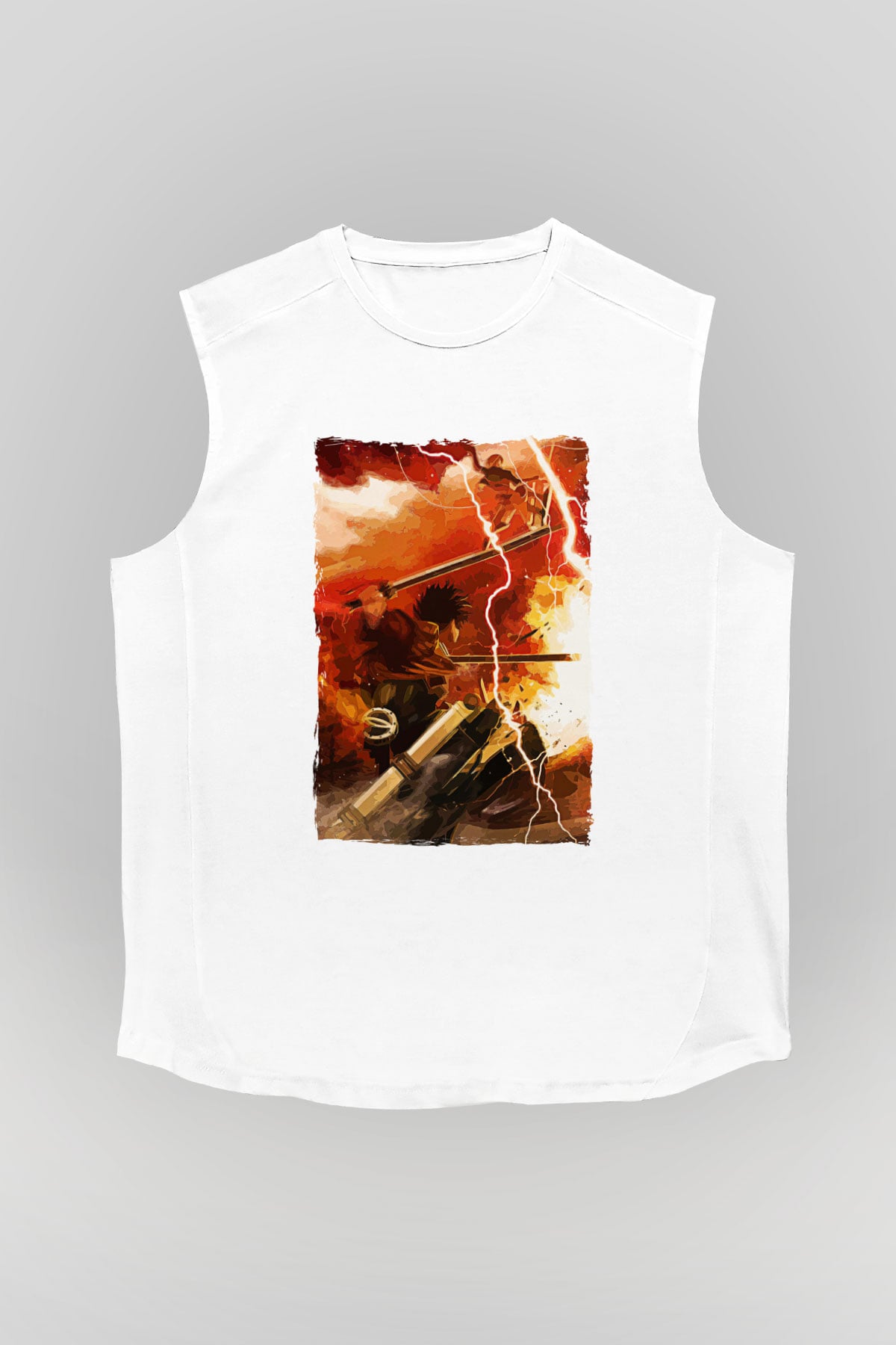 Attack On Titan Baskılı Beyaz Unisex Kolsuz Tişört - Tshirt