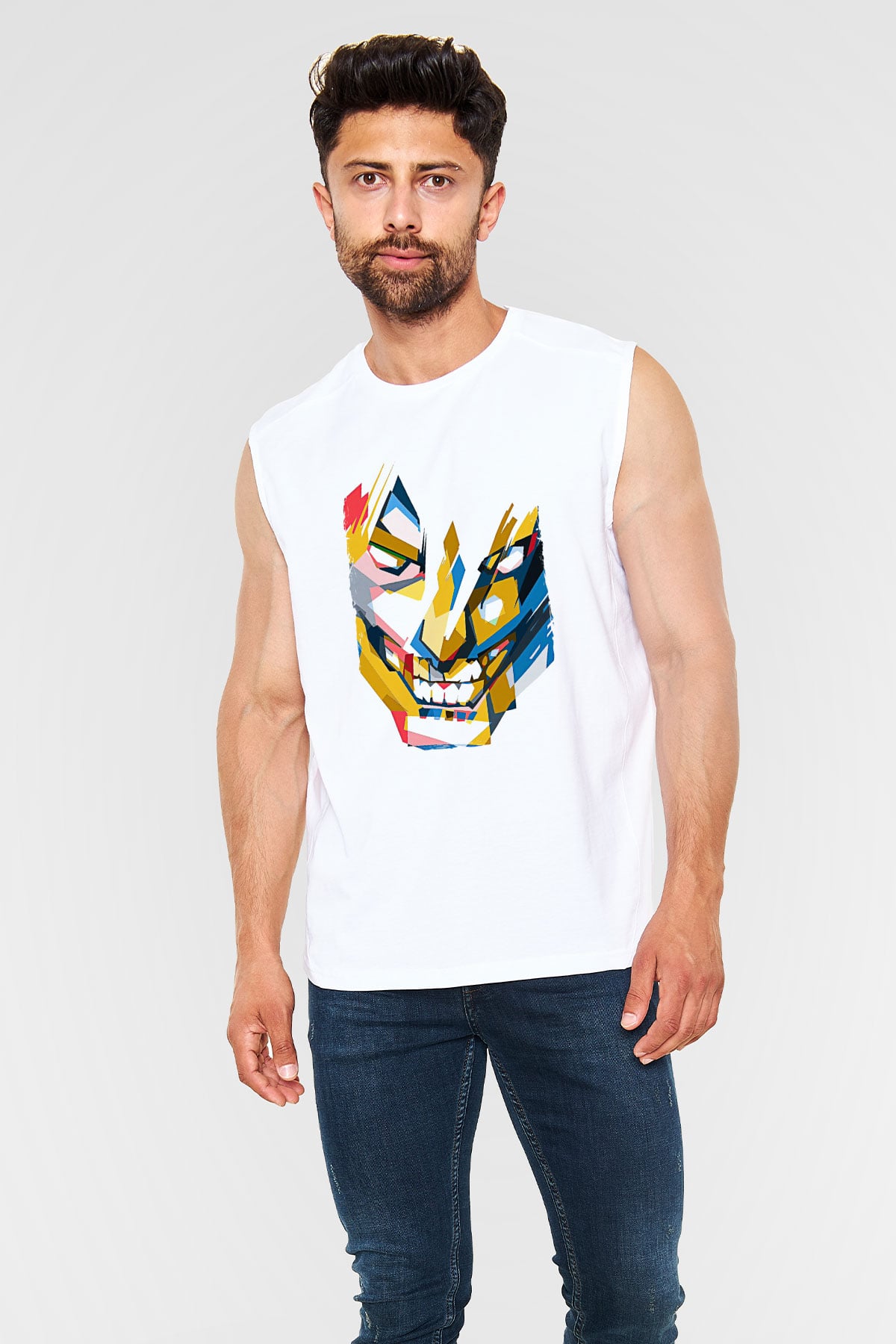 Attack On Titan Baskılı Beyaz Unisex Kolsuz Tişört - Tshirt