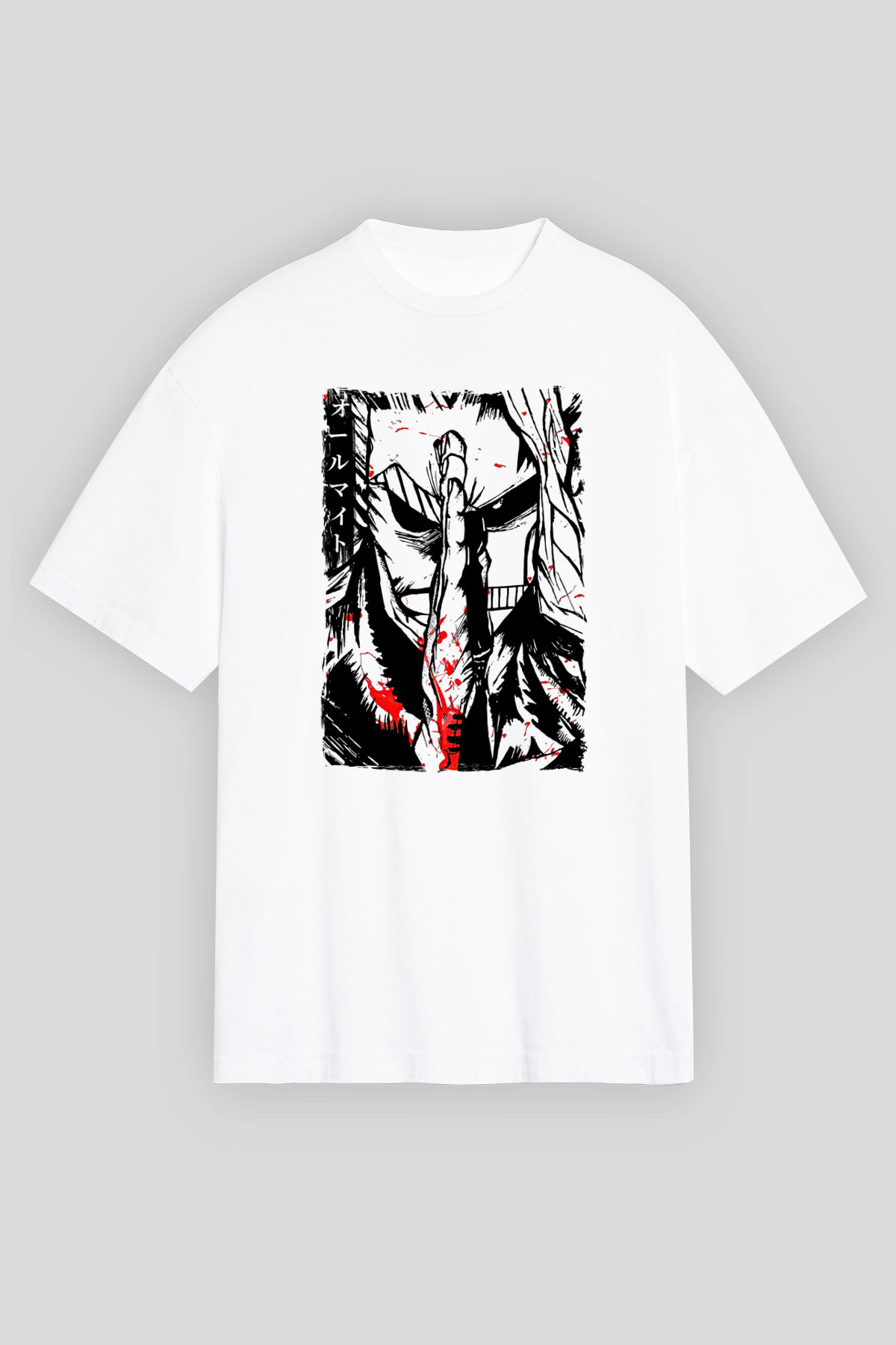 Attack On Titan Baskılı Beyaz Unisex Oversize Tişört - Tshirt