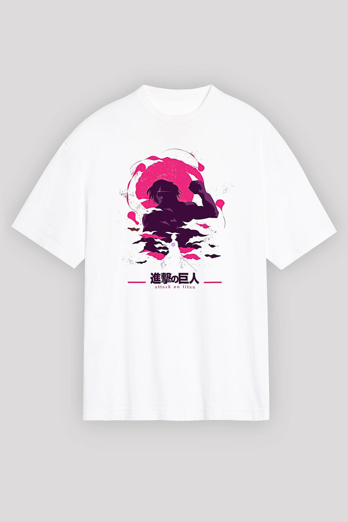 Attack On Titan Baskılı Beyaz Unisex Oversize Tişört - Tshirt