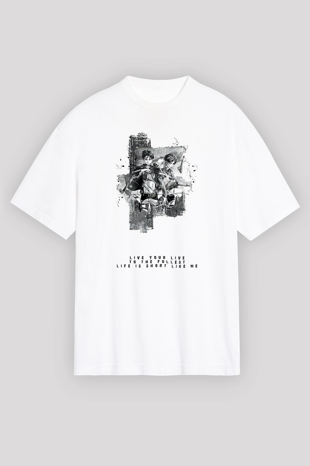 Attack On Titan Baskılı Beyaz Unisex Oversize Tişört - Tshirt