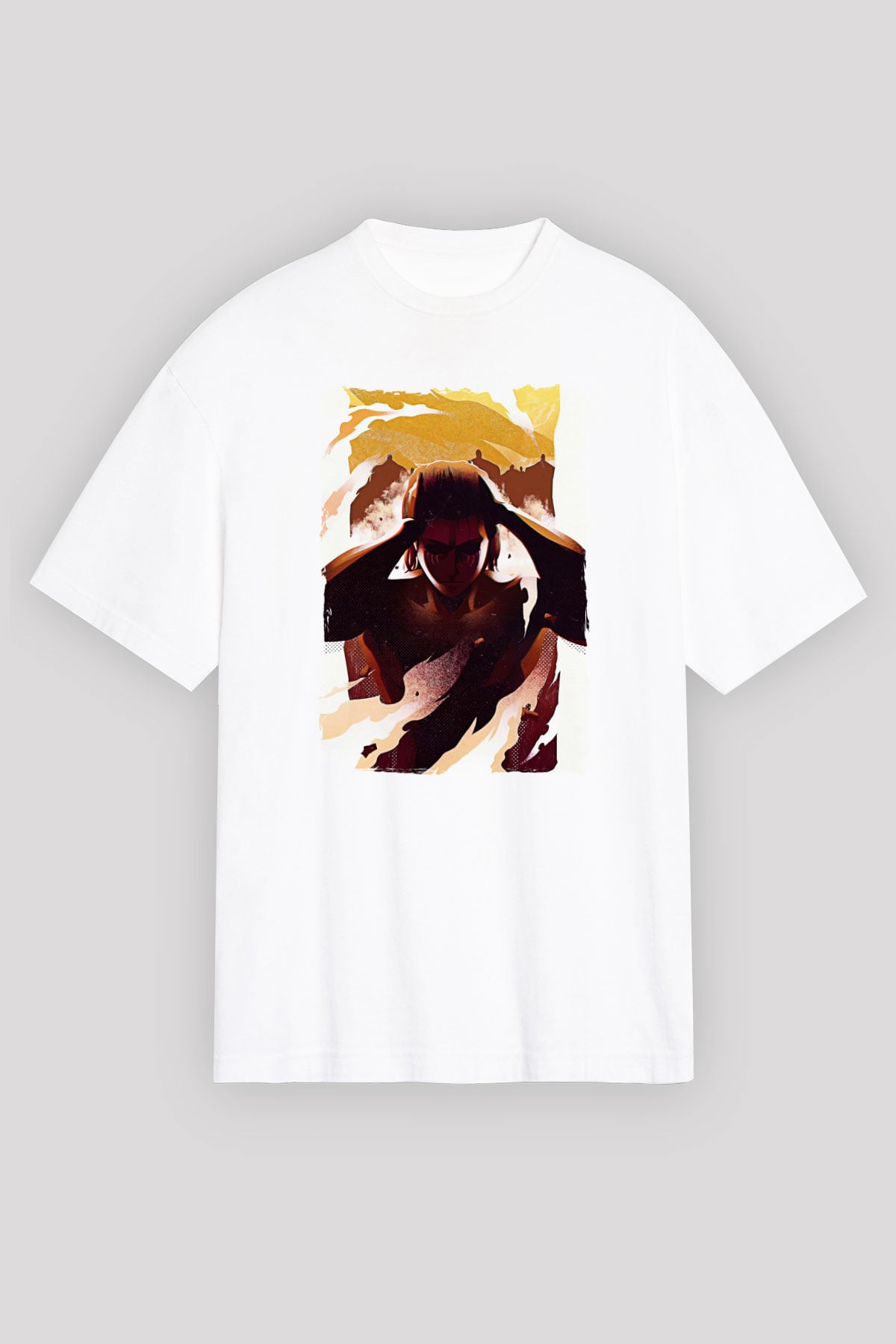Attack On Titan Baskılı Beyaz Unisex Oversize Tişört - Tshirt
