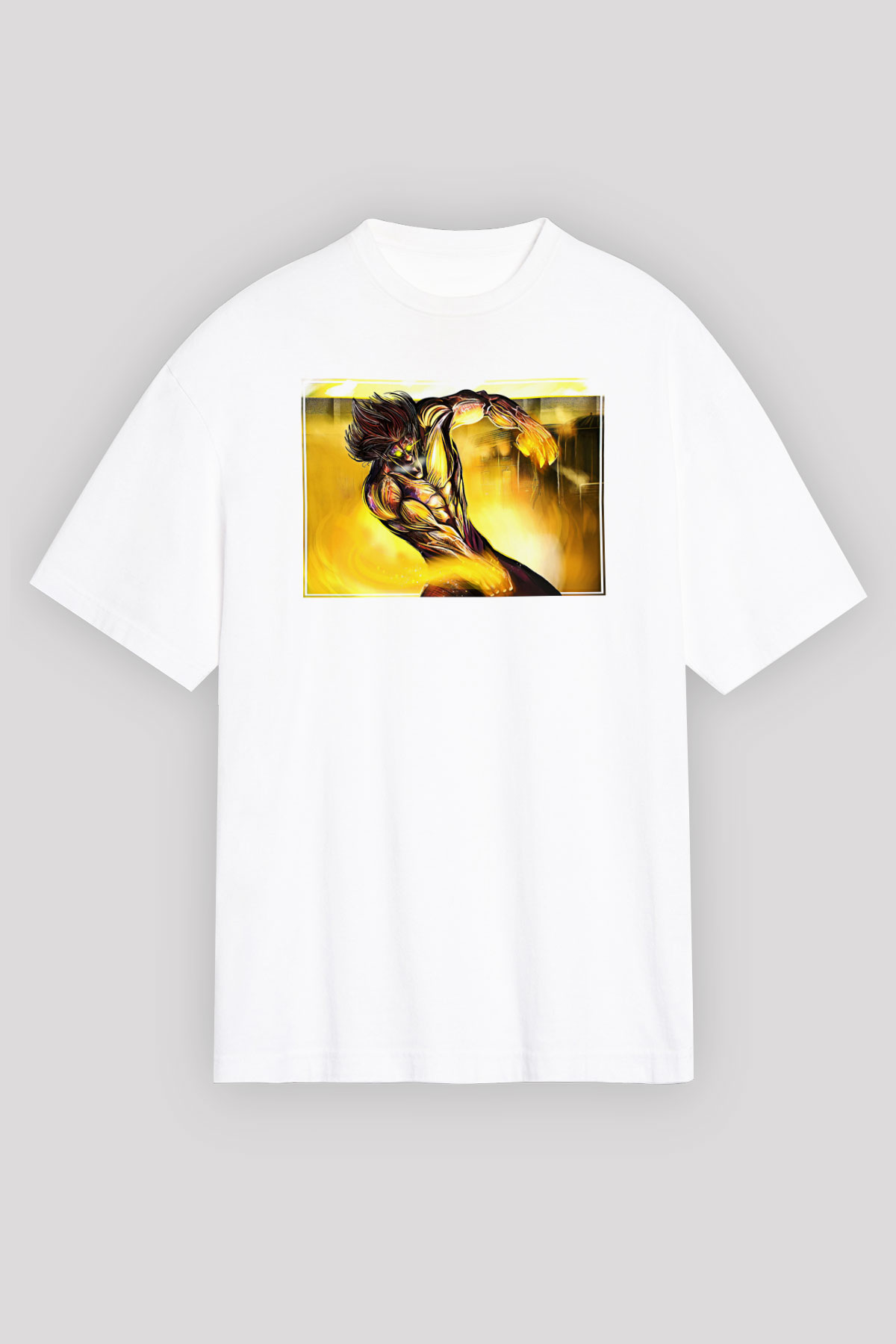 Attack On Titan Baskılı Beyaz Unisex Oversize Tişört - Tshirt