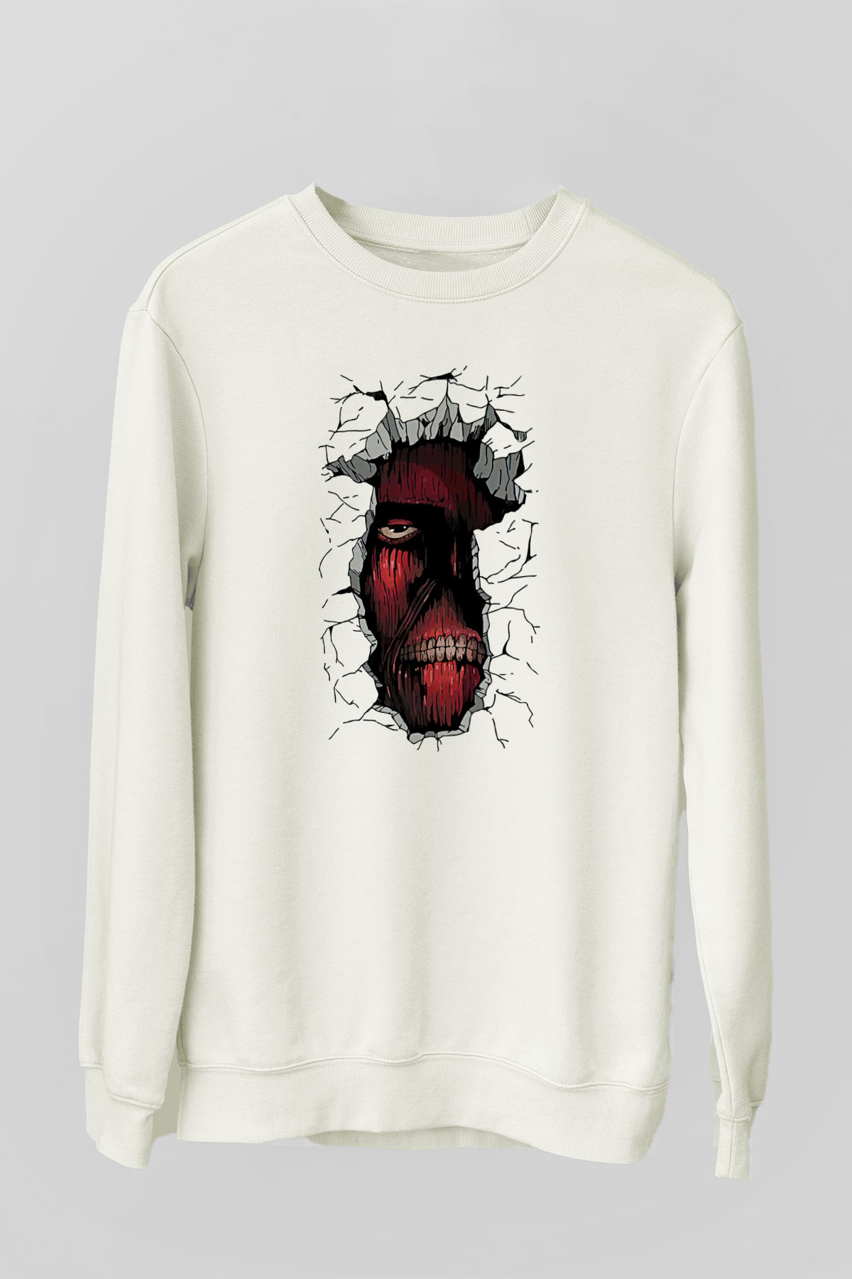 Attack On Titan Baskılı Beyaz Unisex Sweatshirt