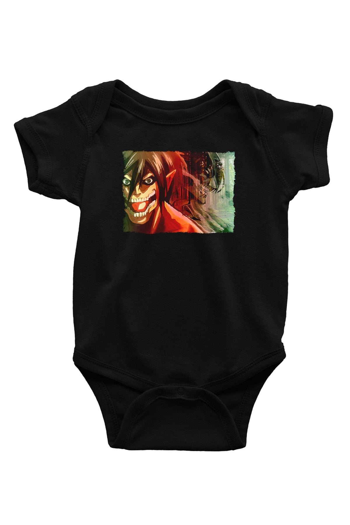 Attack On Titan Baskılı Unisex Siyah Bebek Body - Zıbın