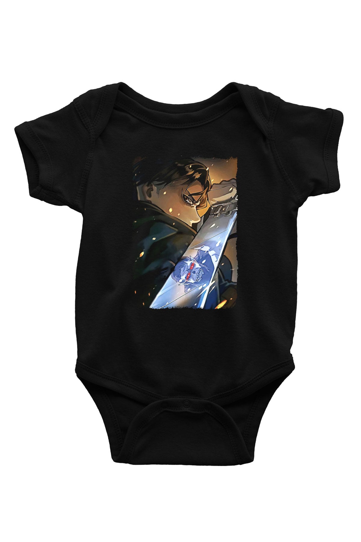 Attack On Titan Baskılı Unisex Siyah Bebek Body - Zıbın