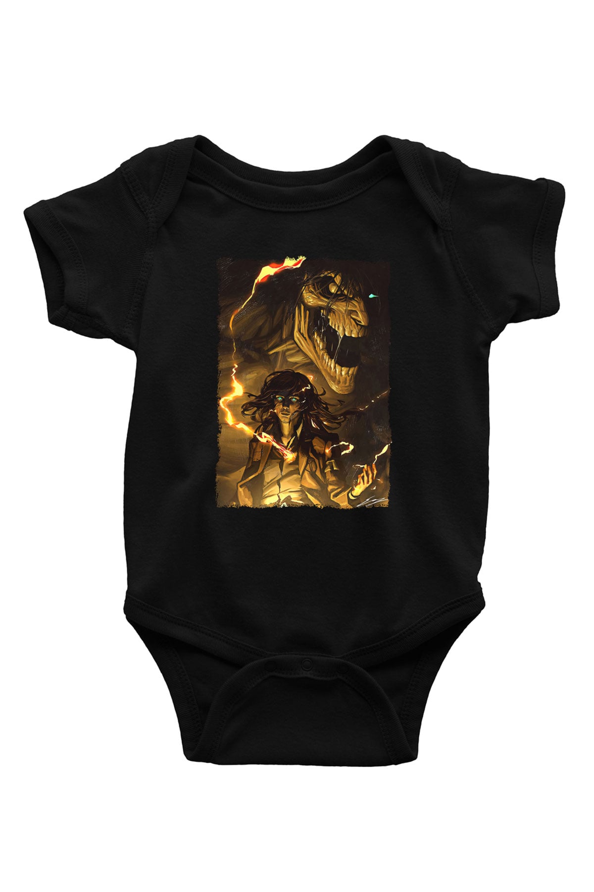 Attack On Titan Baskılı Unisex Siyah Bebek Body - Zıbın