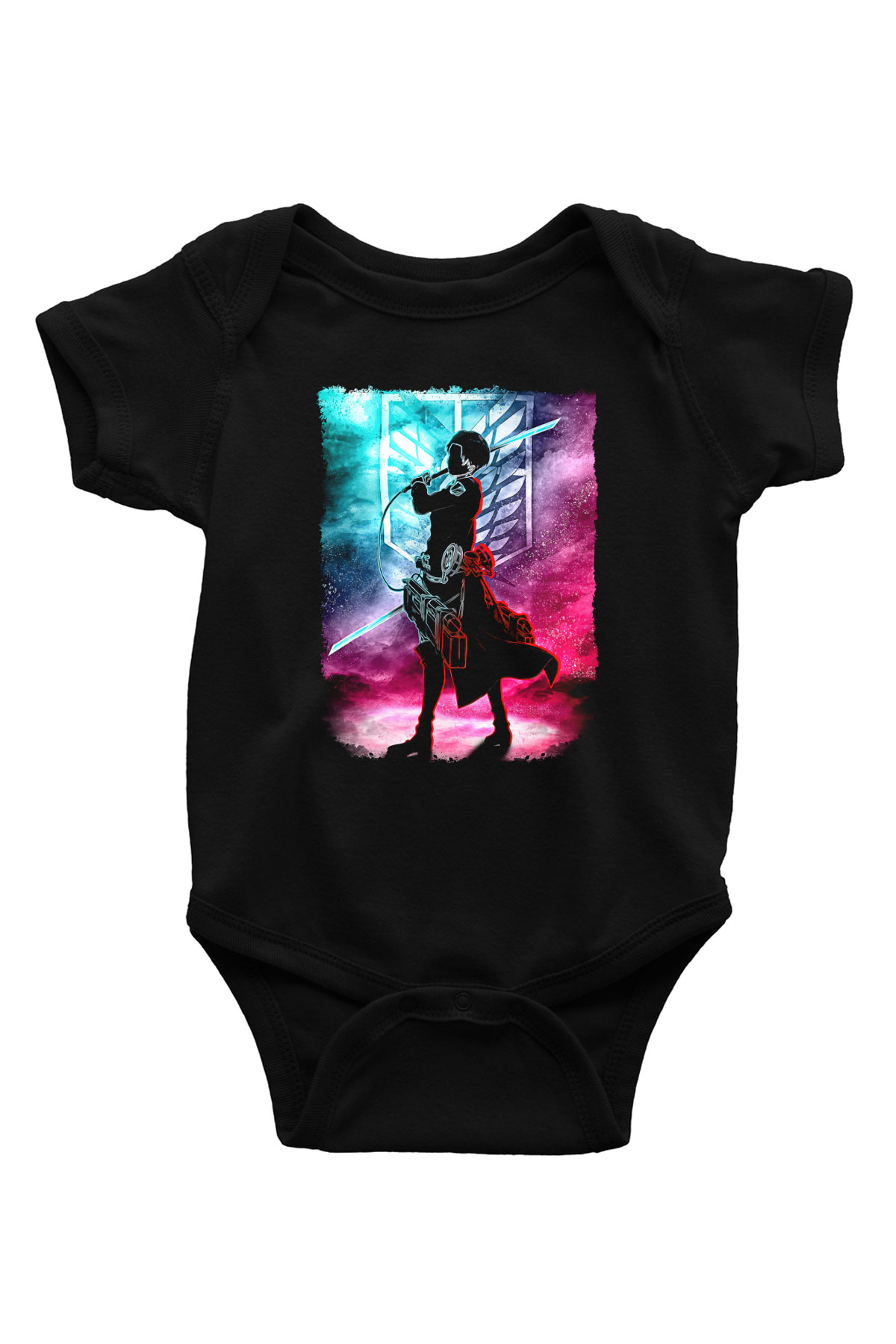 Attack On Titan Baskılı Unisex Siyah Bebek Body - Zıbın