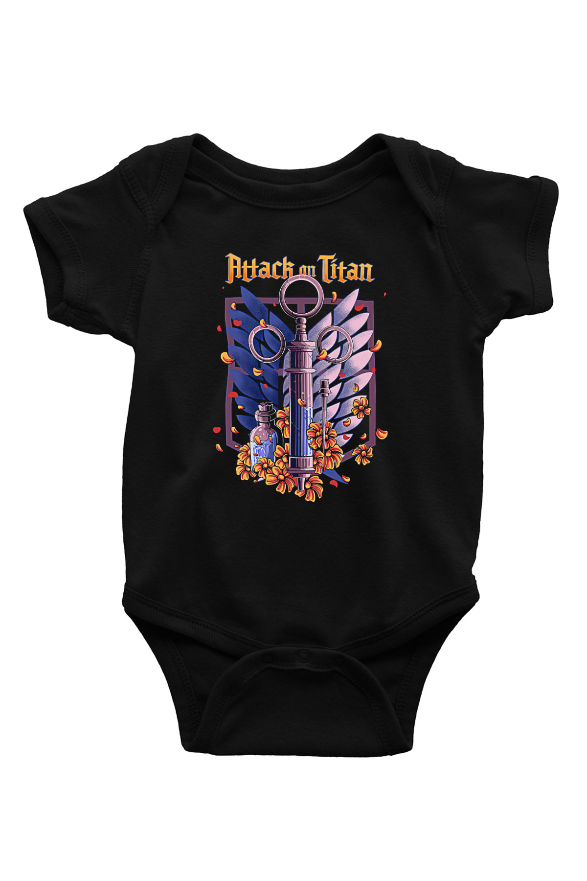 Attack On Titan Baskılı Unisex Siyah Bebek Body - Zıbın