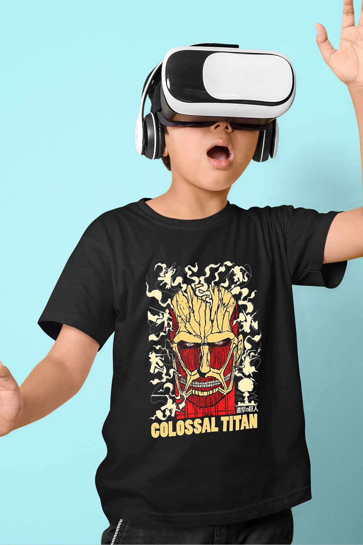 Attack On Titan Baskılı Unisex Siyah Çocuk Tişört - Tshirt