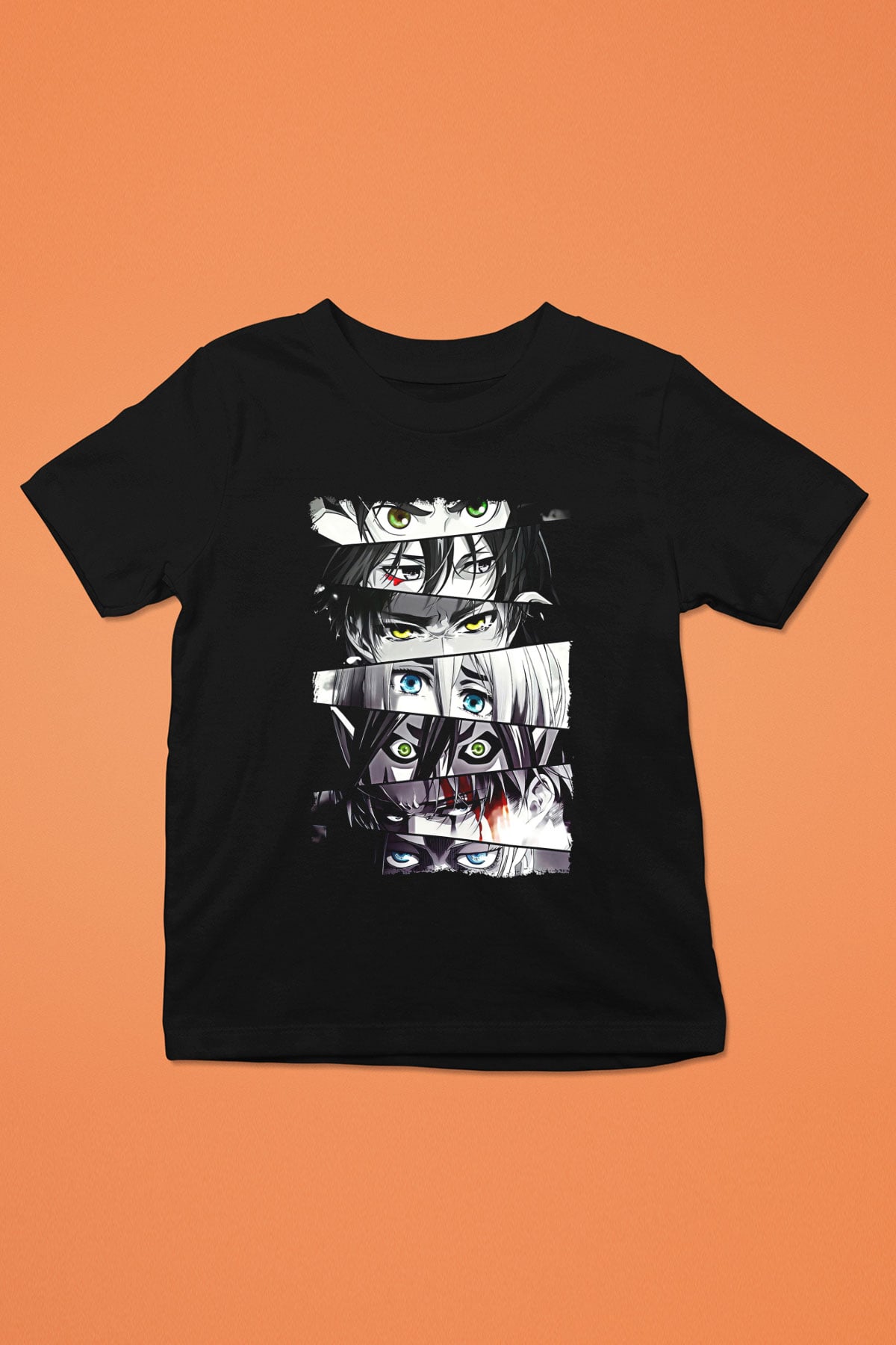 Attack On Titan Baskılı Unisex Siyah Çocuk Tişört - Tshirt
