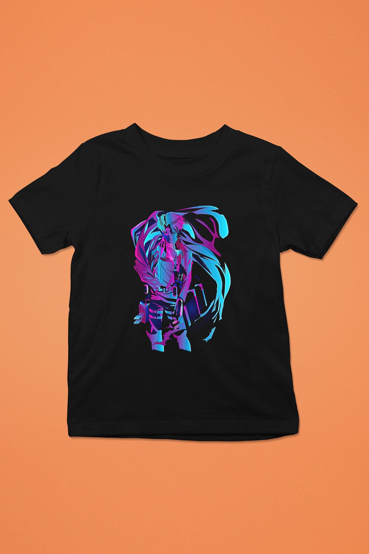 Attack On Titan Baskılı Unisex Siyah Çocuk Tişört - Tshirt