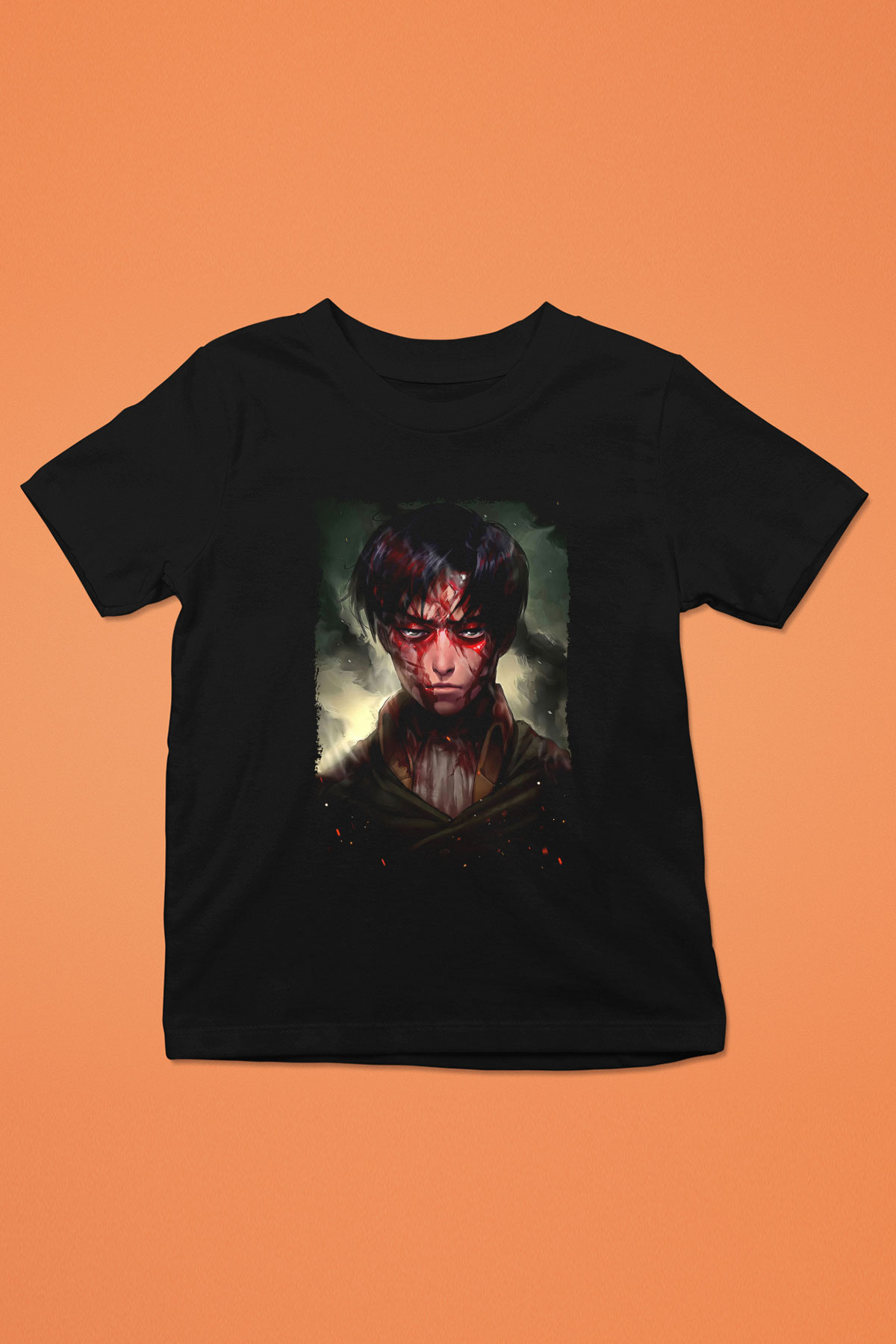 Attack On Titan Baskılı Unisex Siyah Çocuk Tişört - Tshirt