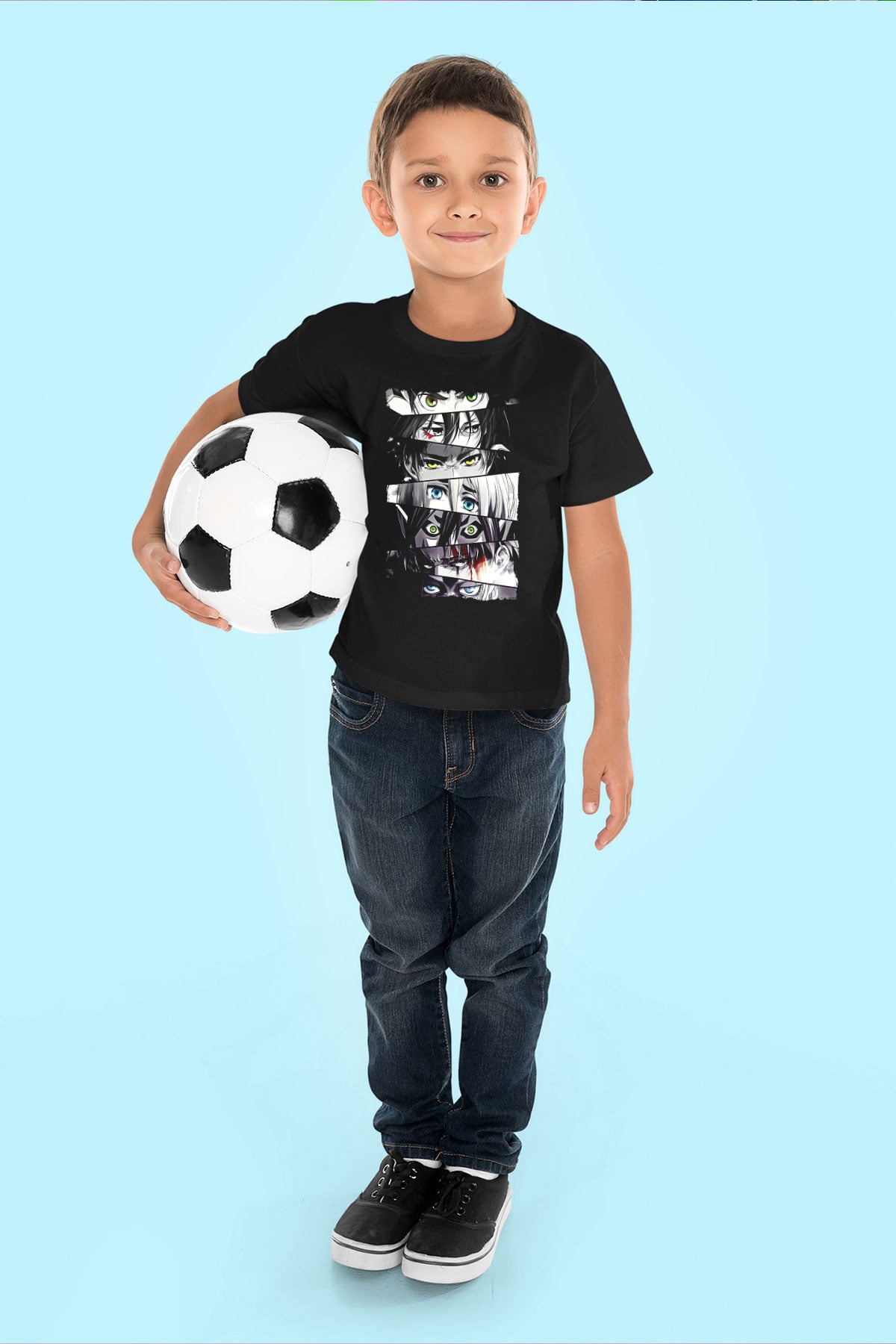 Attack On Titan Baskılı Unisex Siyah Çocuk Tişört - Tshirt