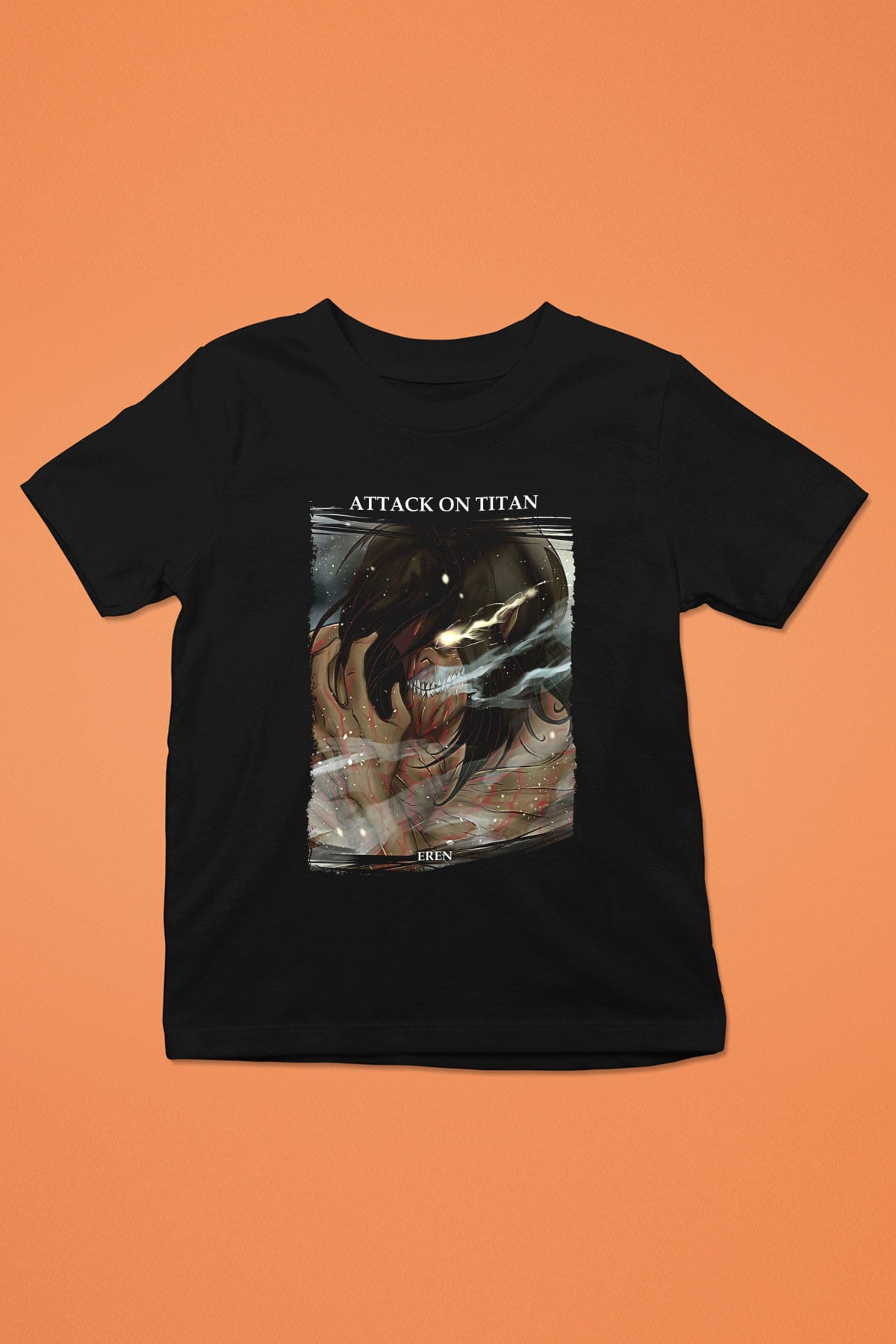 Attack On Titan Baskılı Unisex Siyah Çocuk Tişört - Tshirt