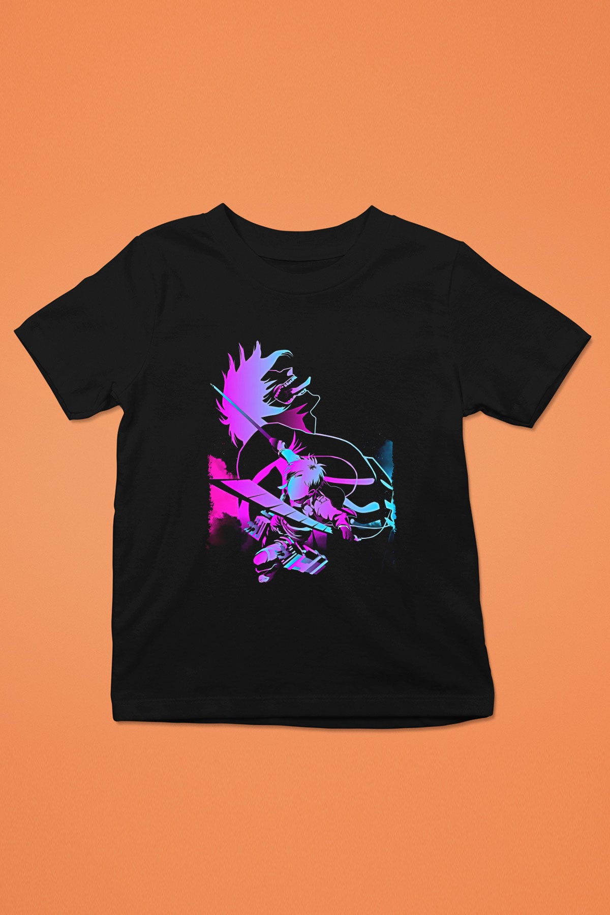 Attack On Titan Baskılı Unisex Siyah Çocuk Tişört - Tshirt
