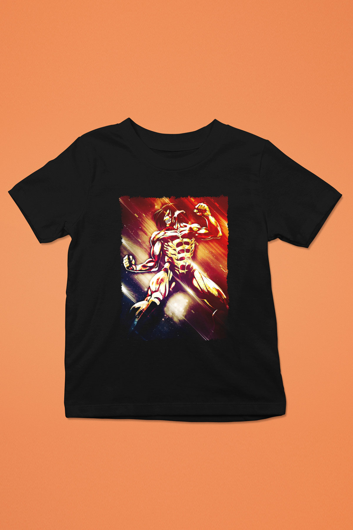 Attack On Titan Baskılı Unisex Siyah Çocuk Tişört - Tshirt
