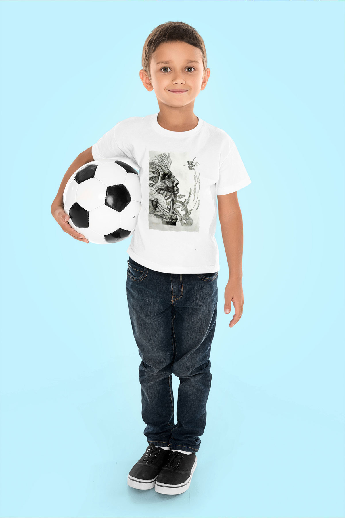 Attack On Titan Baskılı Unisex Siyah Çocuk Tişört - Tshirt