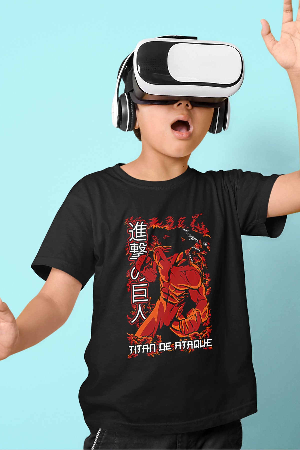 Attack On Titan Baskılı Unisex Siyah Çocuk Tişört - Tshirt