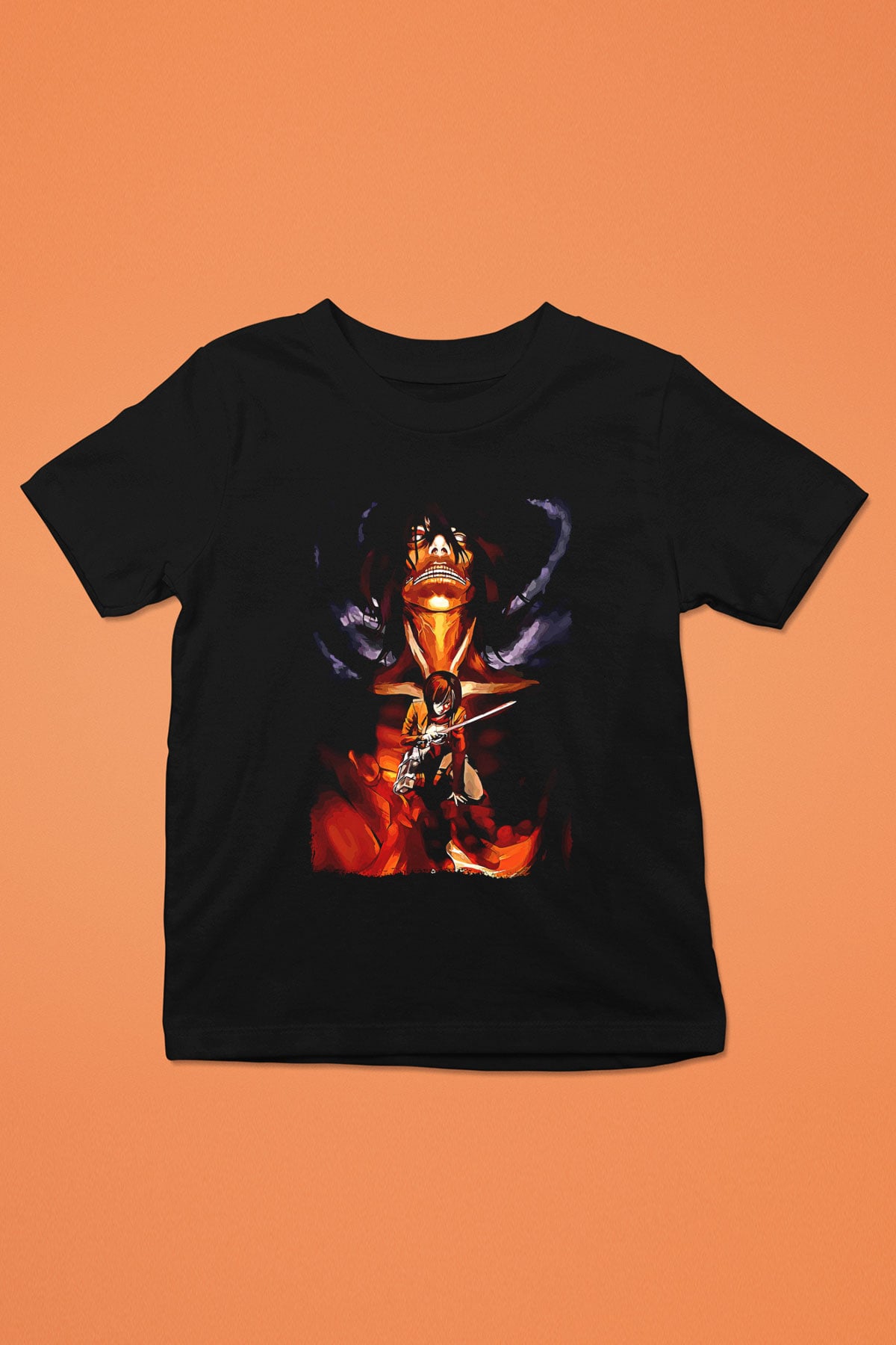 Attack On Titan Baskılı Unisex Siyah Çocuk Tişört - Tshirt