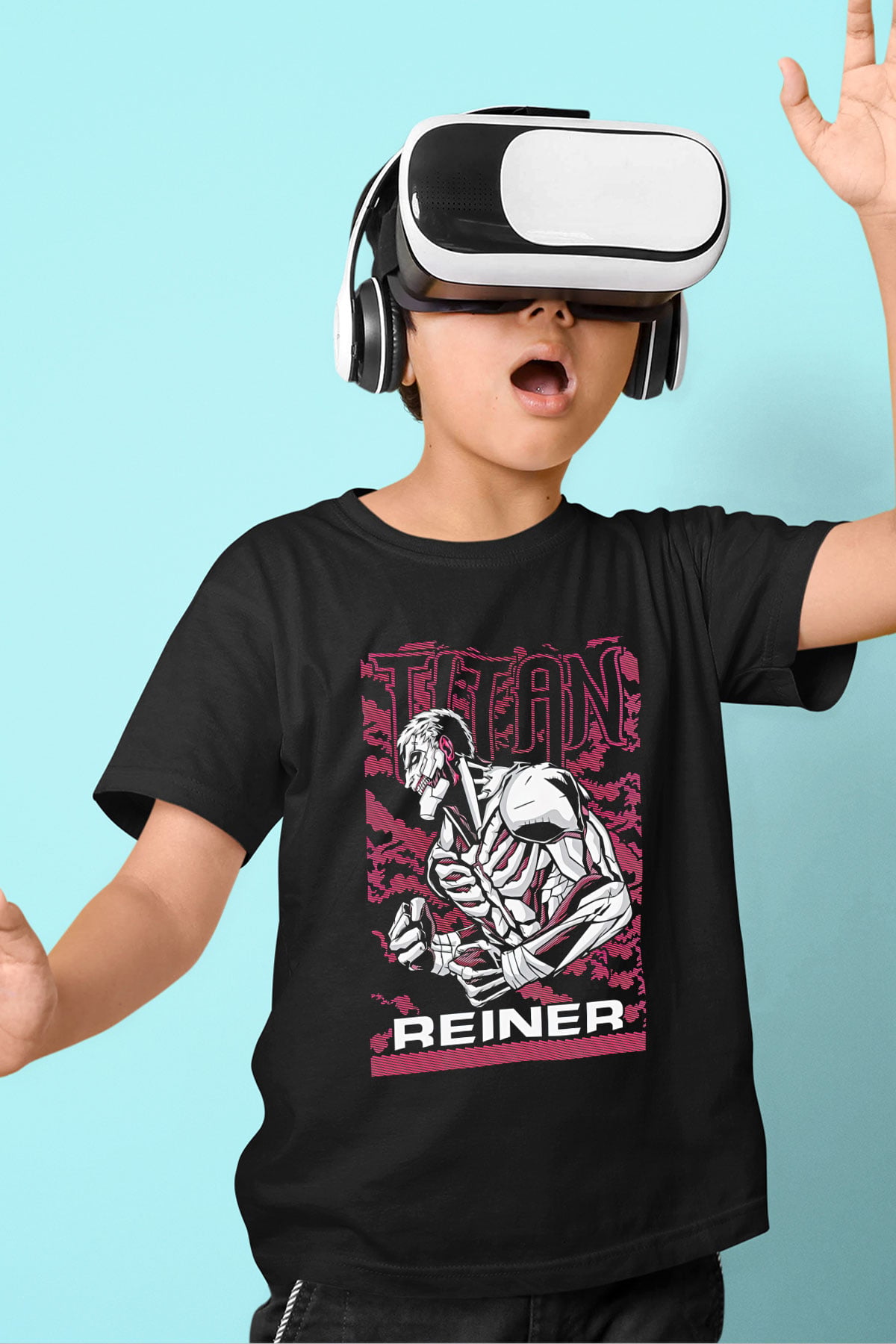 Attack On Titan Baskılı Unisex Siyah Çocuk Tişört - Tshirt