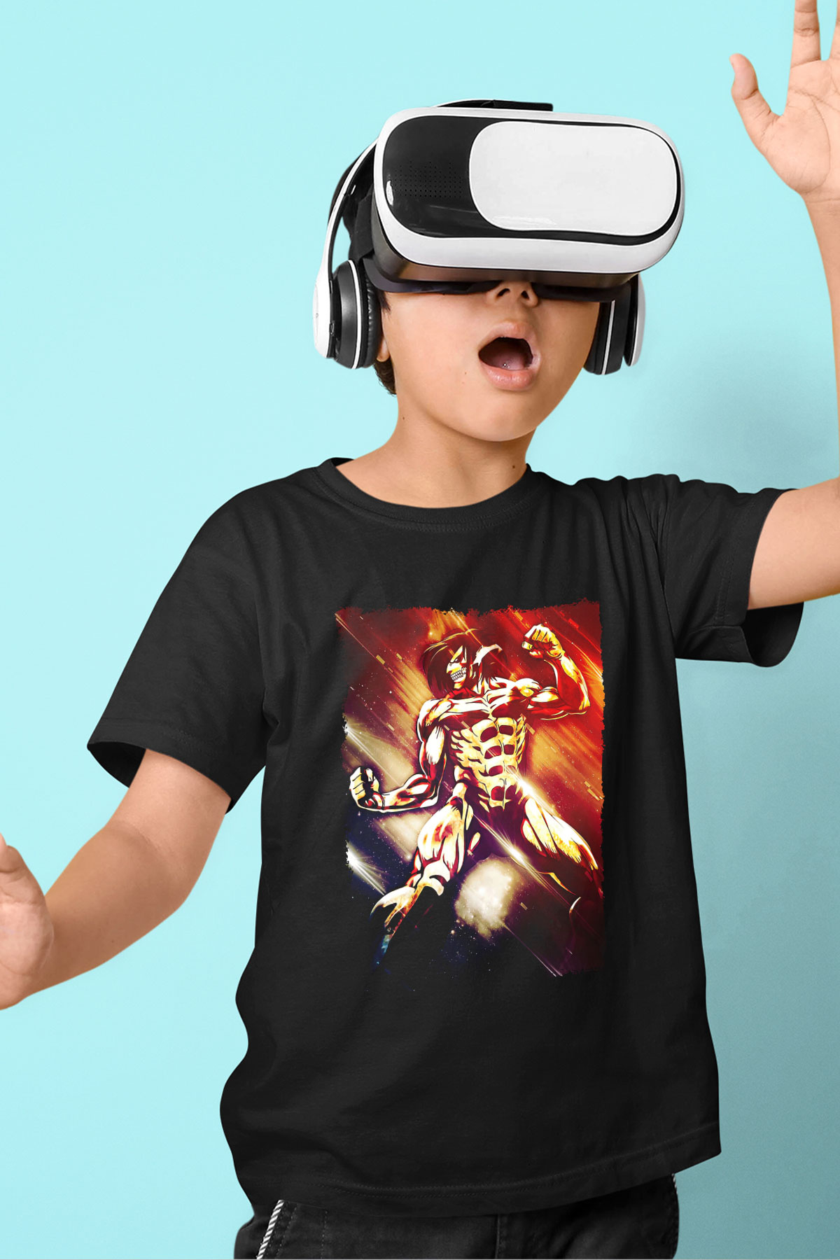 Attack On Titan Baskılı Unisex Siyah Çocuk Tişört - Tshirt