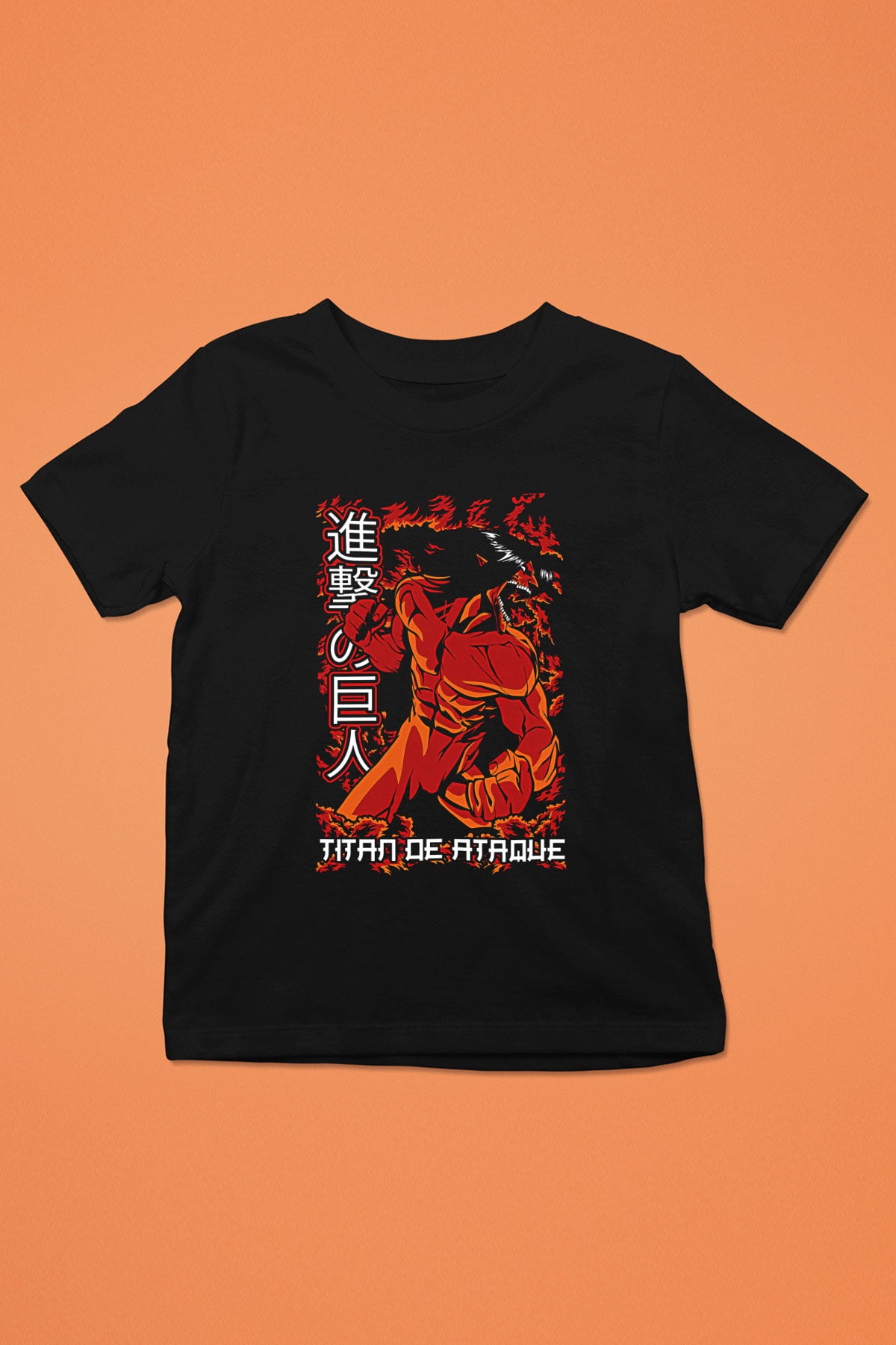 Attack On Titan Baskılı Unisex Siyah Çocuk Tişört - Tshirt