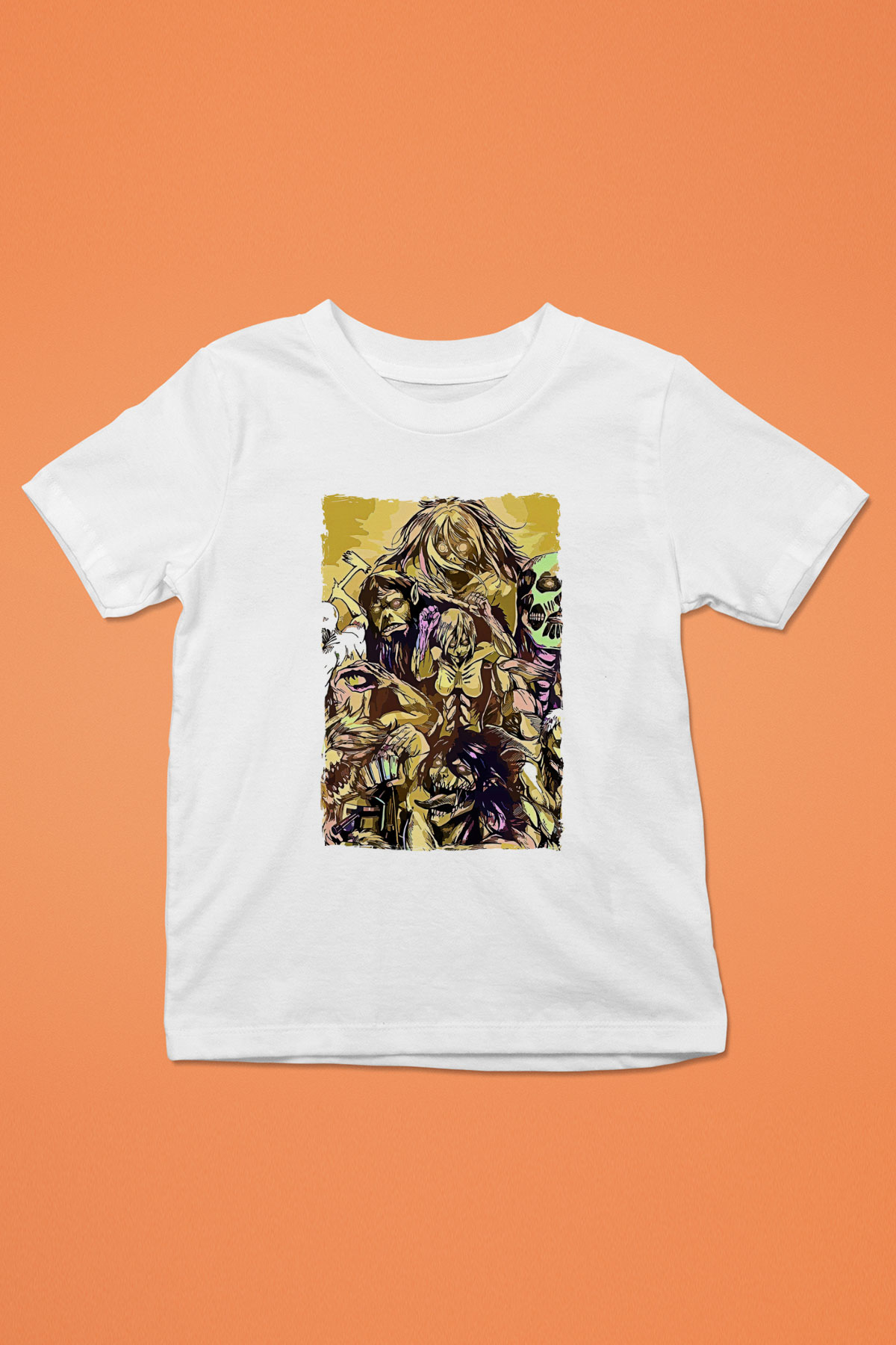 Attack On Titan Baskılı Unisex Siyah Çocuk Tişört - Tshirt