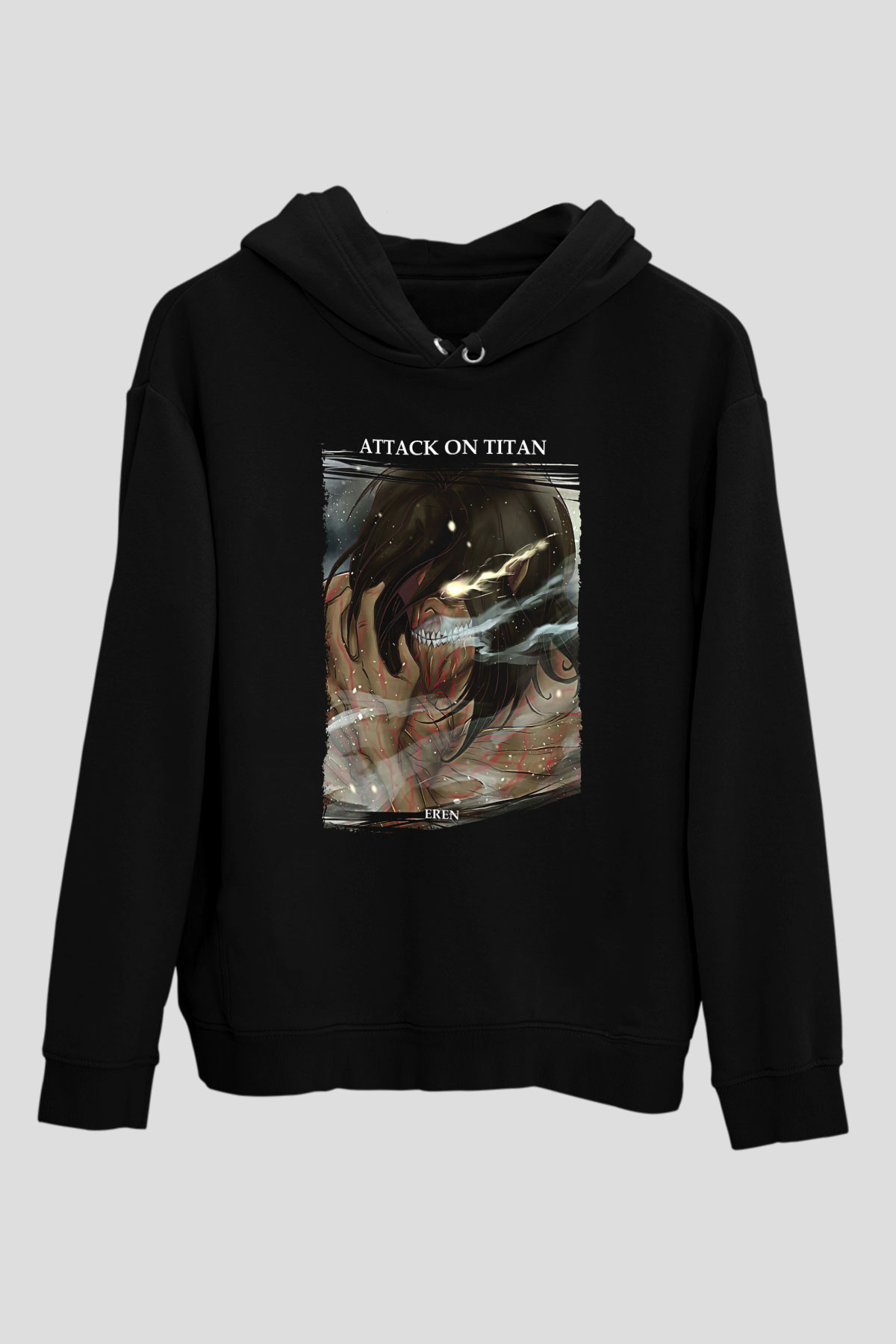 Attack On Titan Baskılı Unisex Siyah Hoodie