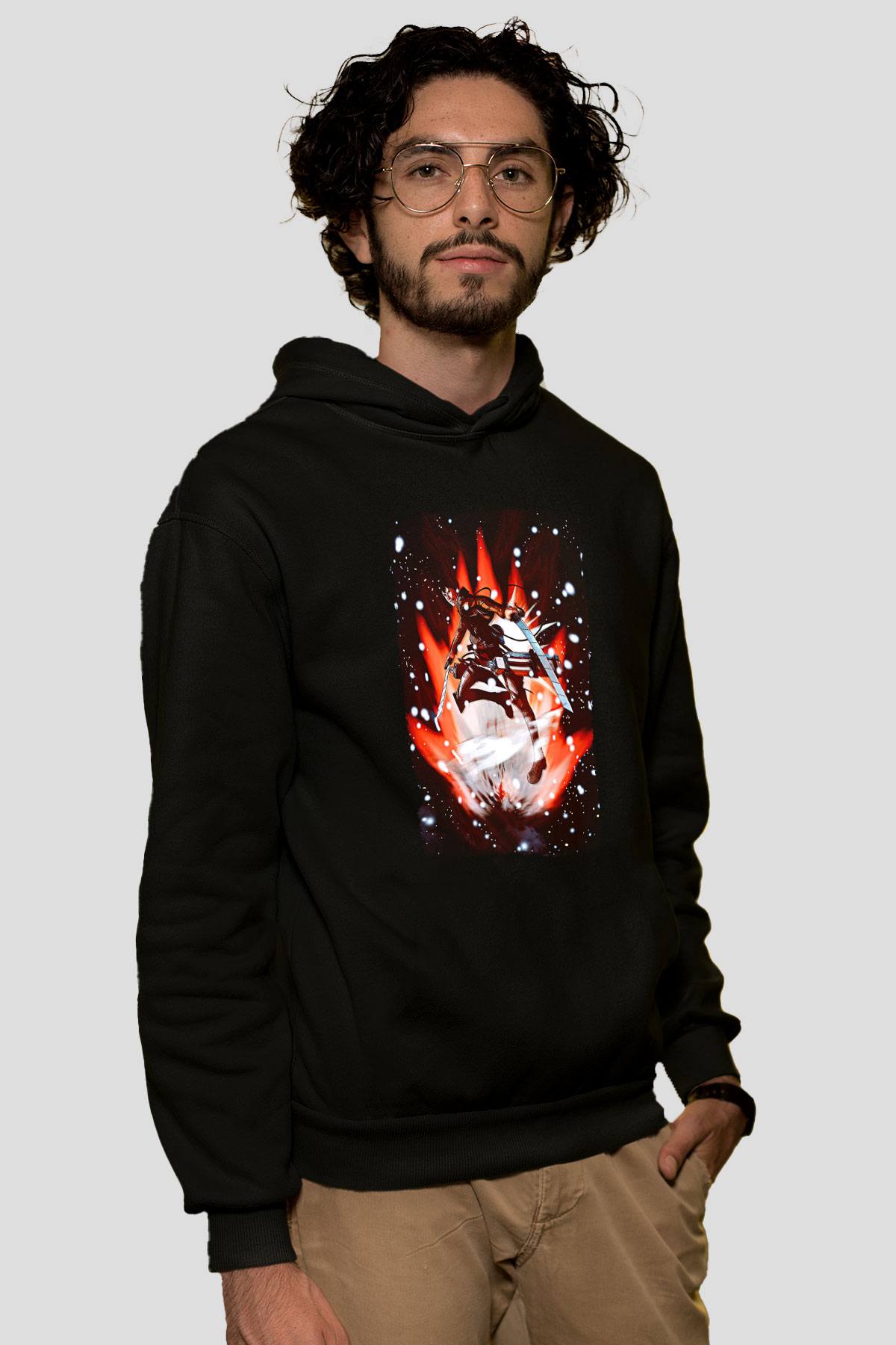 Attack On Titan Baskılı Unisex Siyah Hoodie