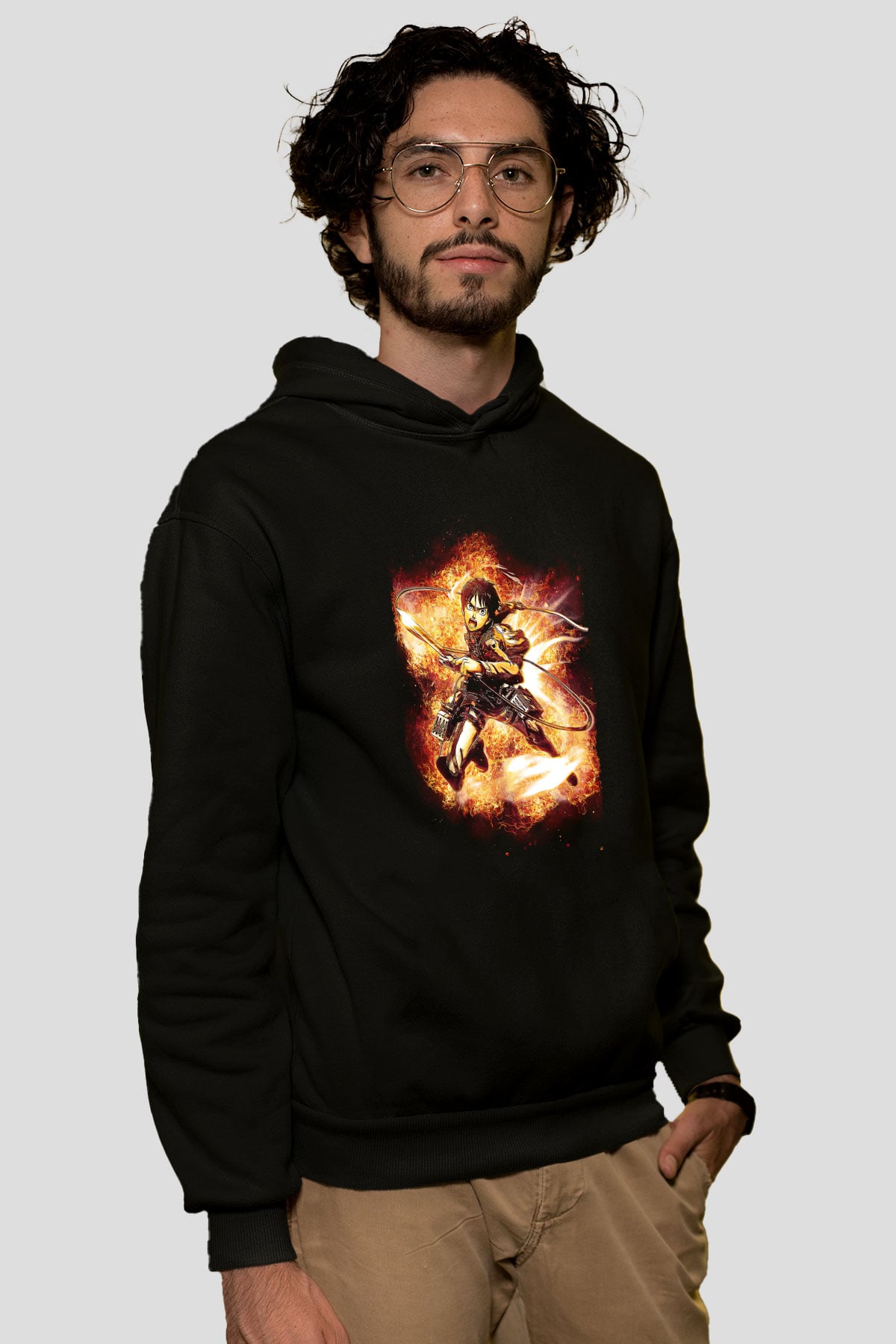 Attack On Titan Baskılı Unisex Siyah Hoodie