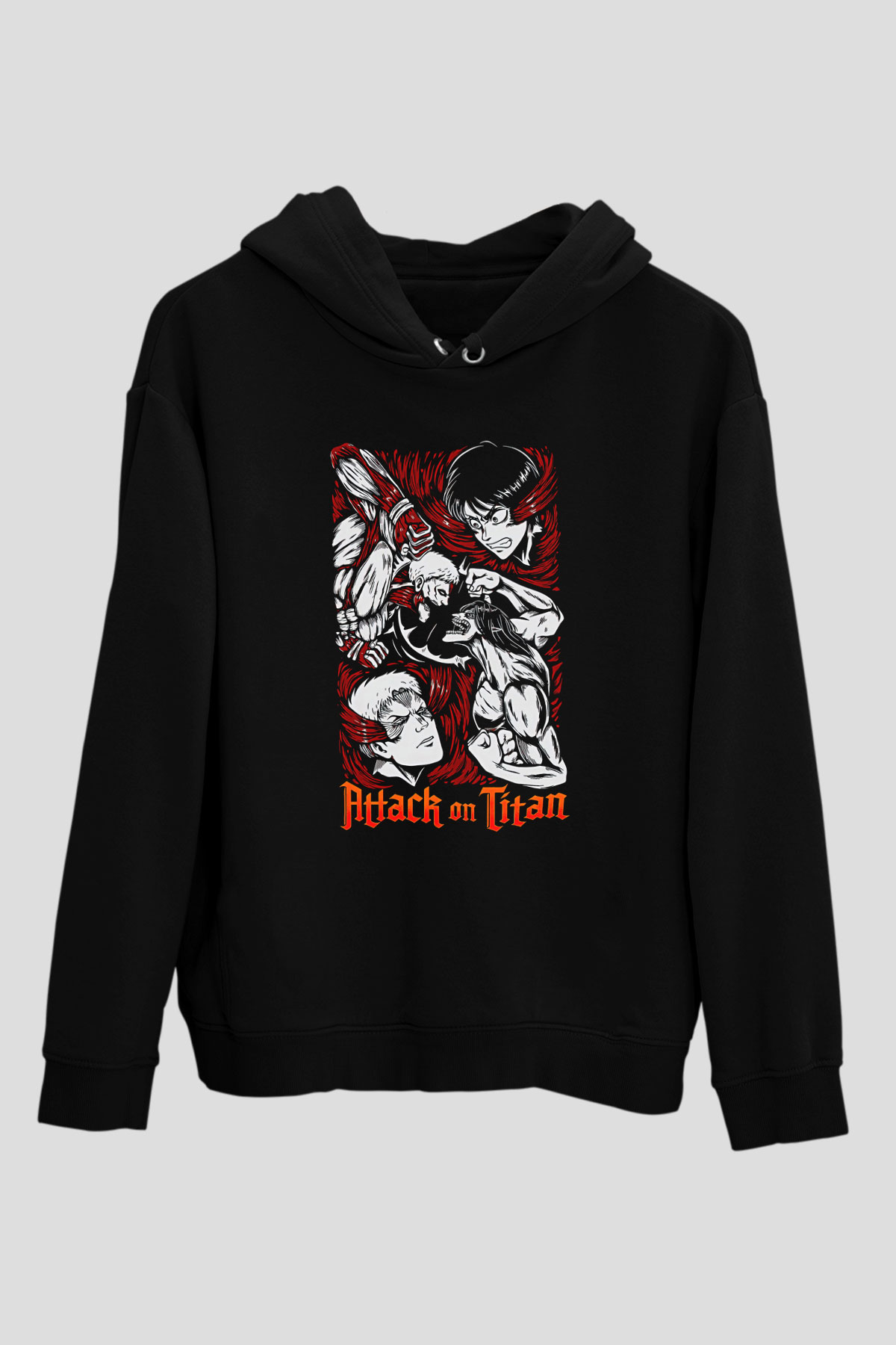 Attack On Titan Baskılı Unisex Siyah Hoodie