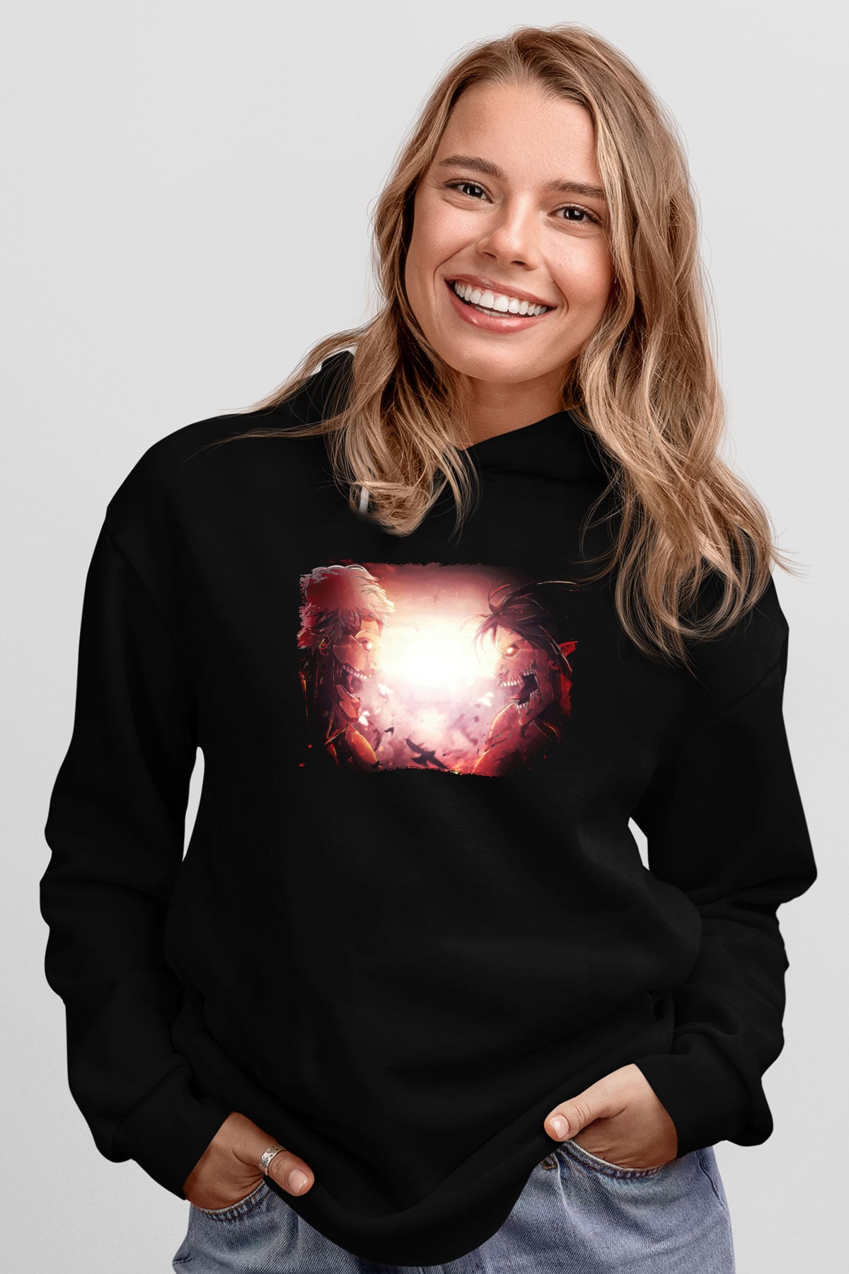 Attack On Titan Baskılı Unisex Siyah Hoodie