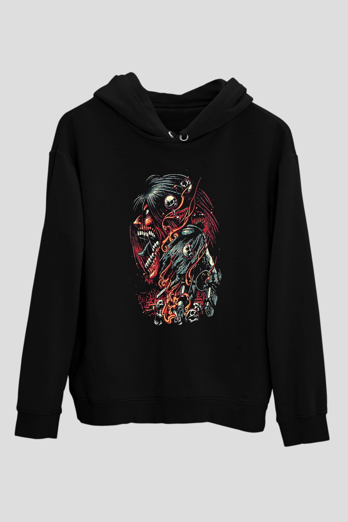 Attack On Titan Baskılı Unisex Siyah Hoodie
