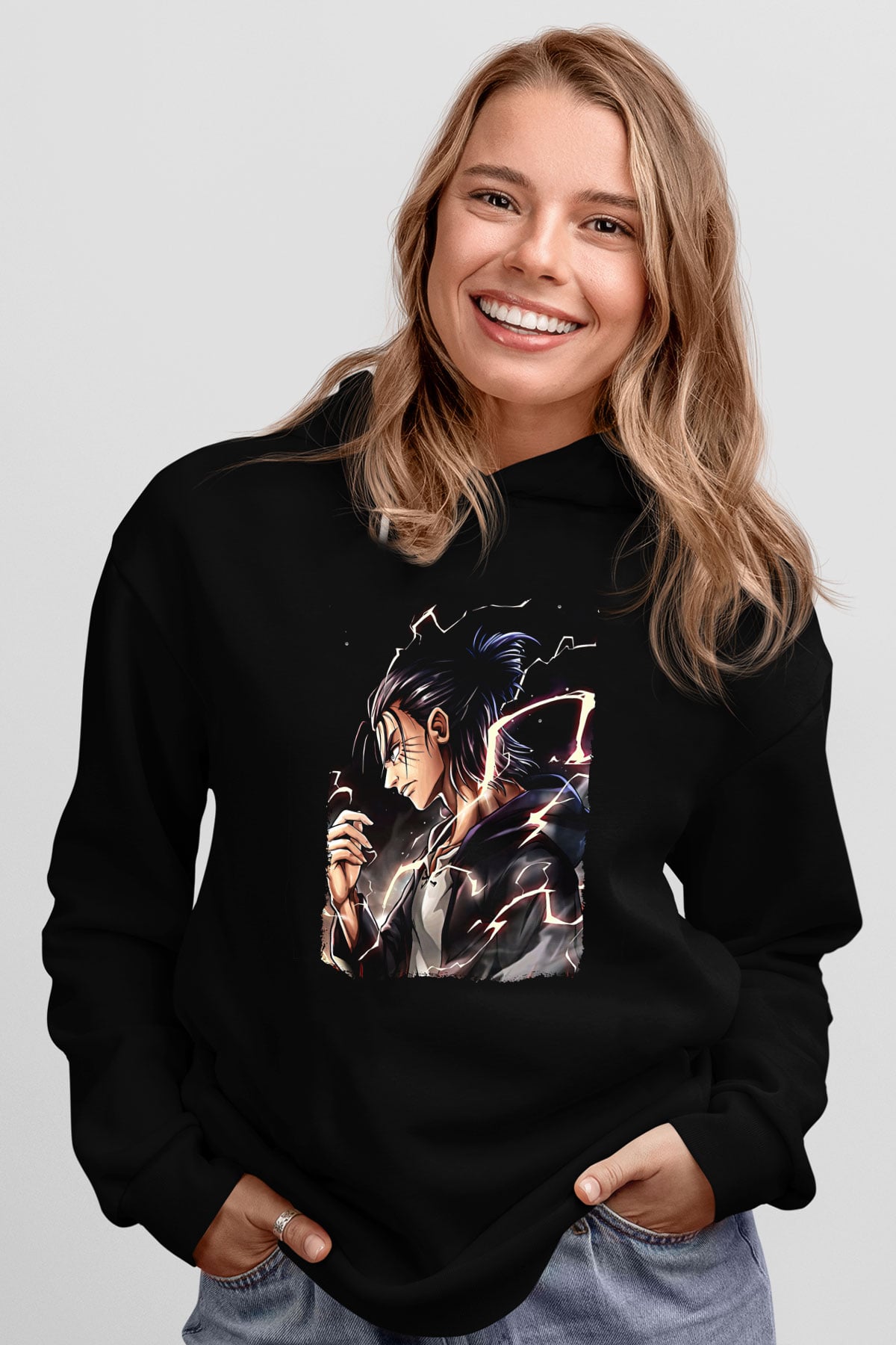 Attack On Titan Baskılı Unisex Siyah Hoodie
