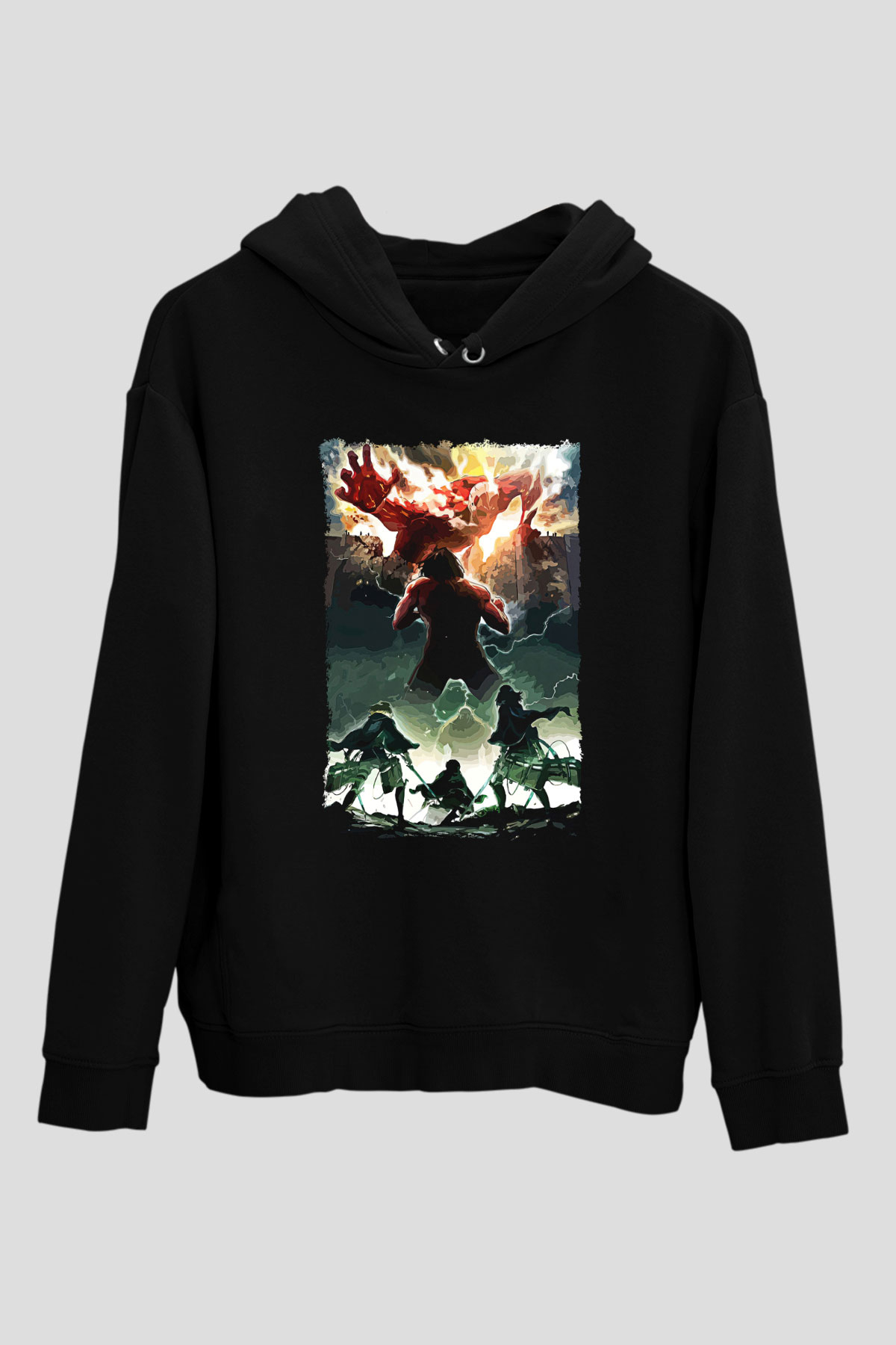 Attack On Titan Baskılı Unisex Siyah Hoodie