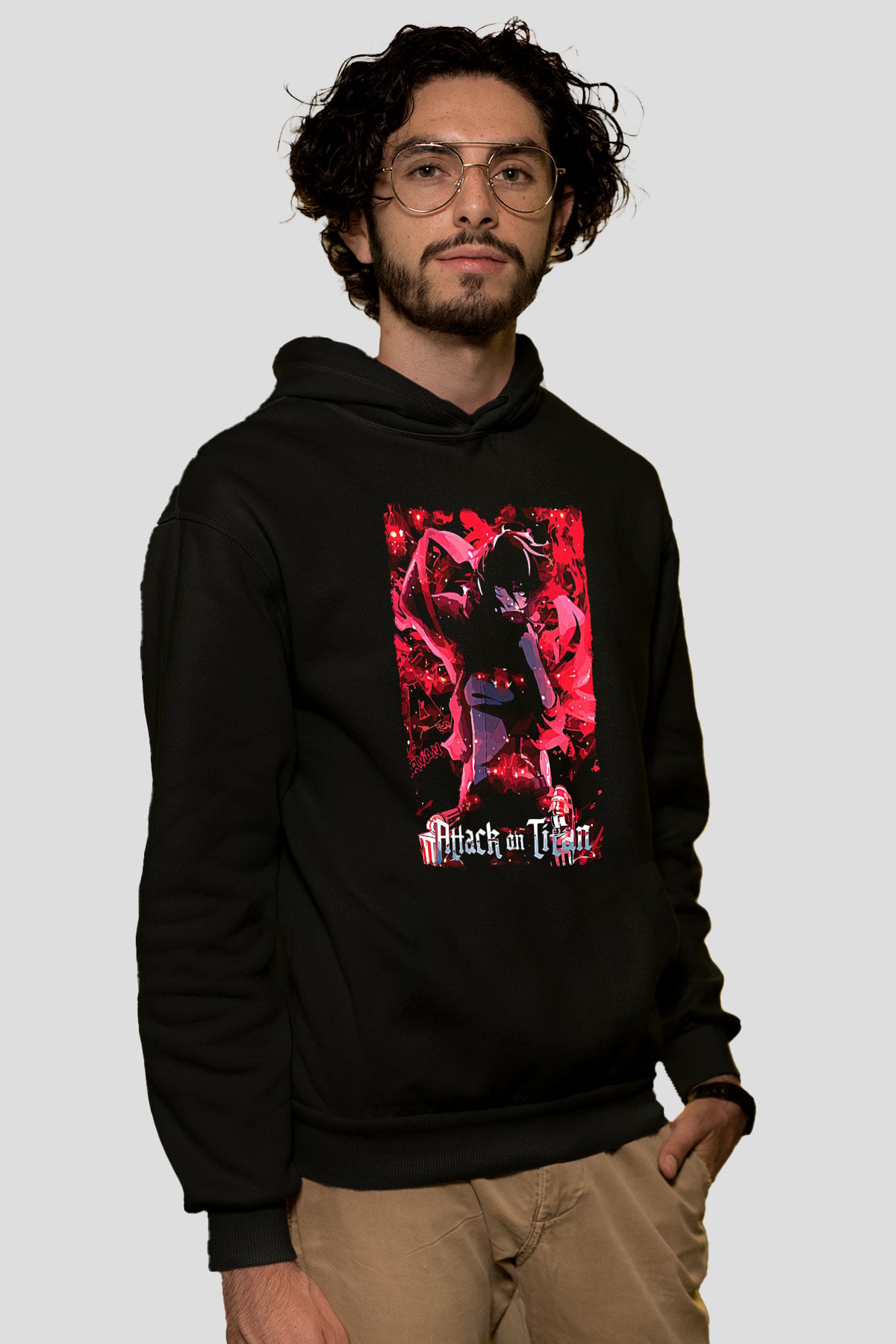 Attack On Titan Baskılı Unisex Siyah Hoodie