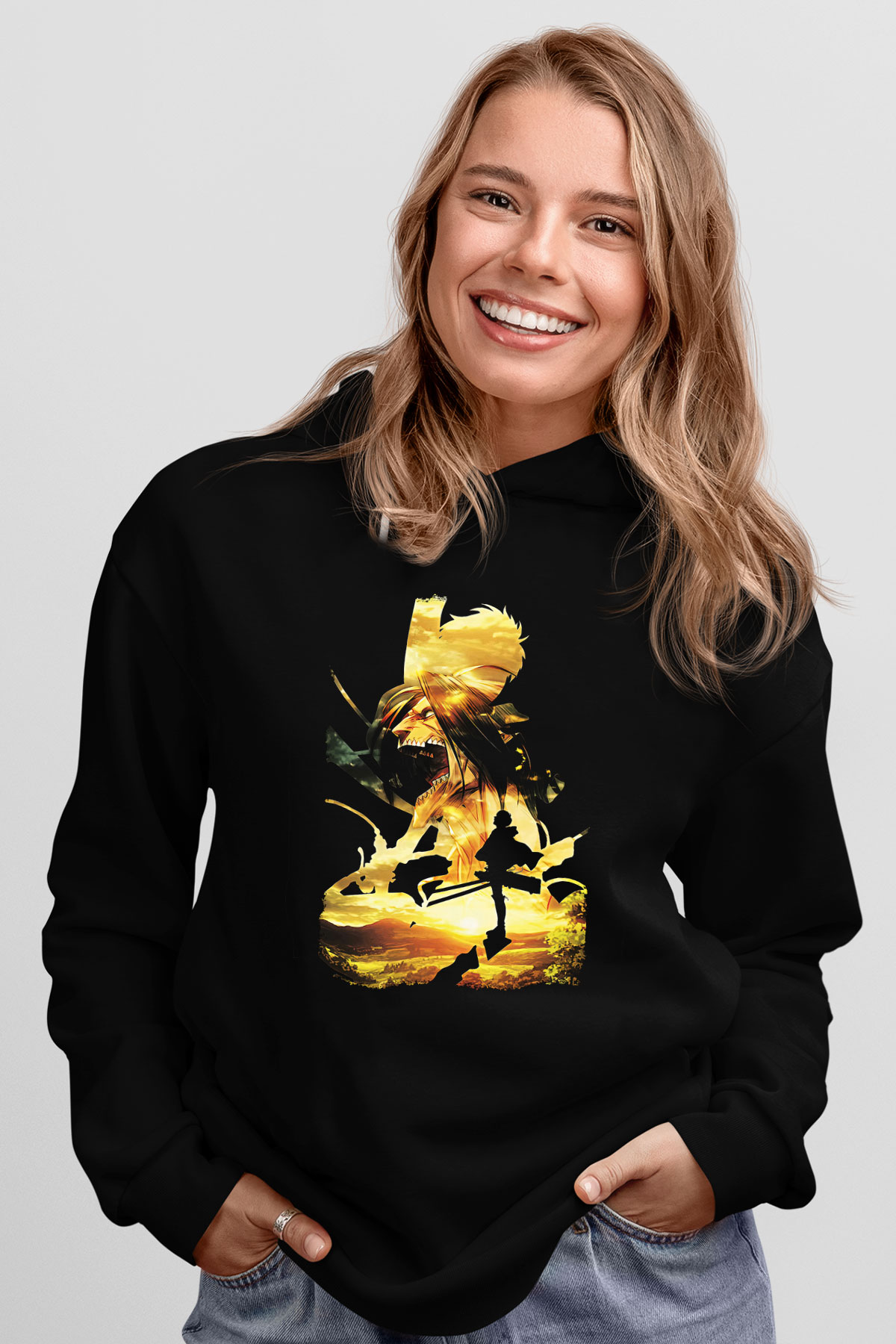 Attack On Titan Baskılı Unisex Siyah Hoodie
