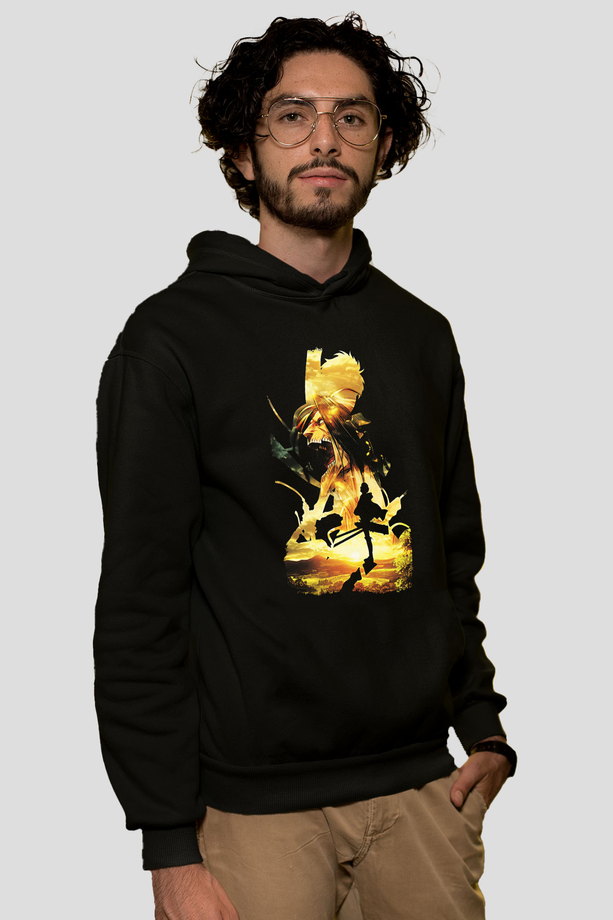 Attack On Titan Baskılı Unisex Siyah Hoodie