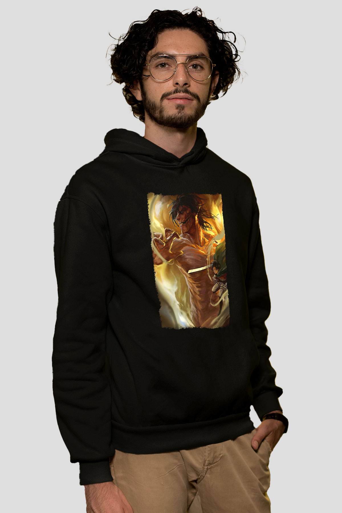 Attack On Titan Baskılı Unisex Siyah Hoodie