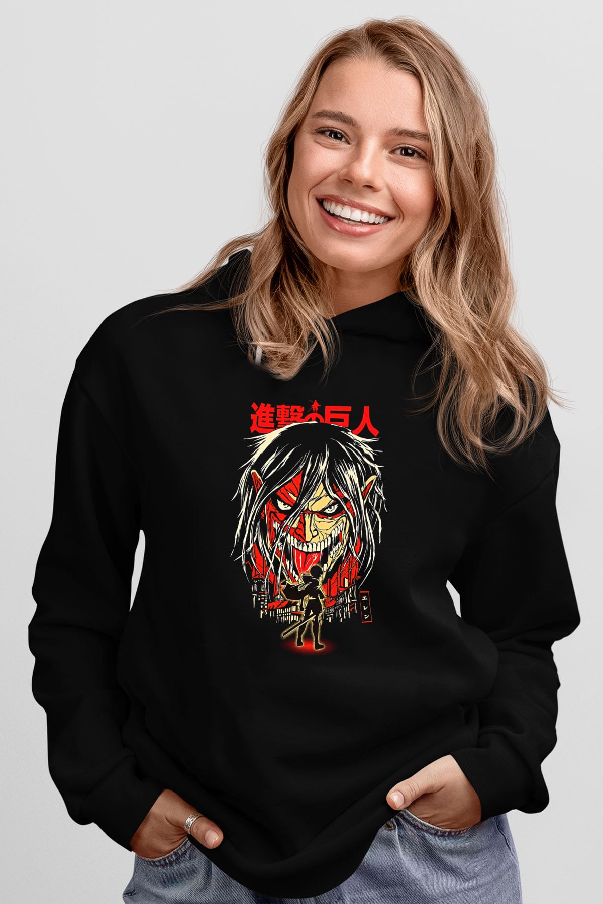 Attack On Titan Baskılı Unisex Siyah Hoodie