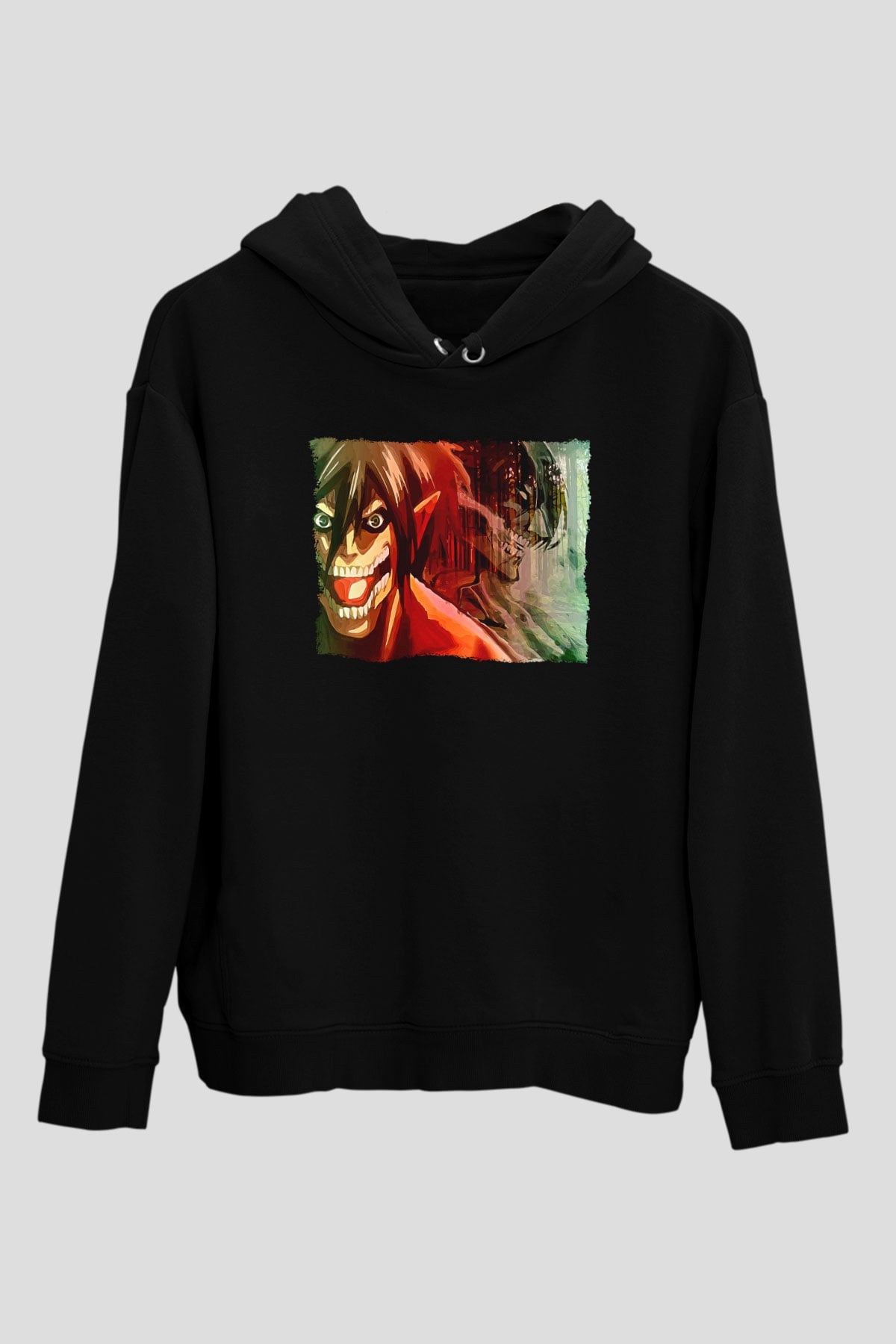 Attack On Titan Baskılı Unisex Siyah Hoodie