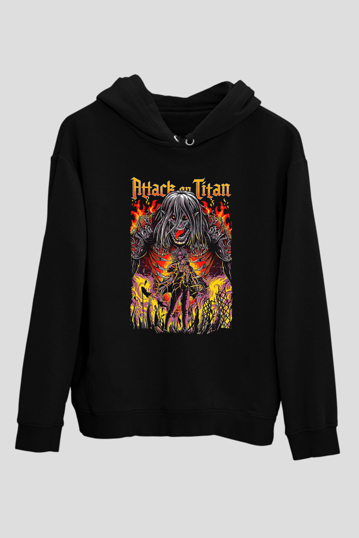 Attack On Titan Baskılı Unisex Siyah Hoodie