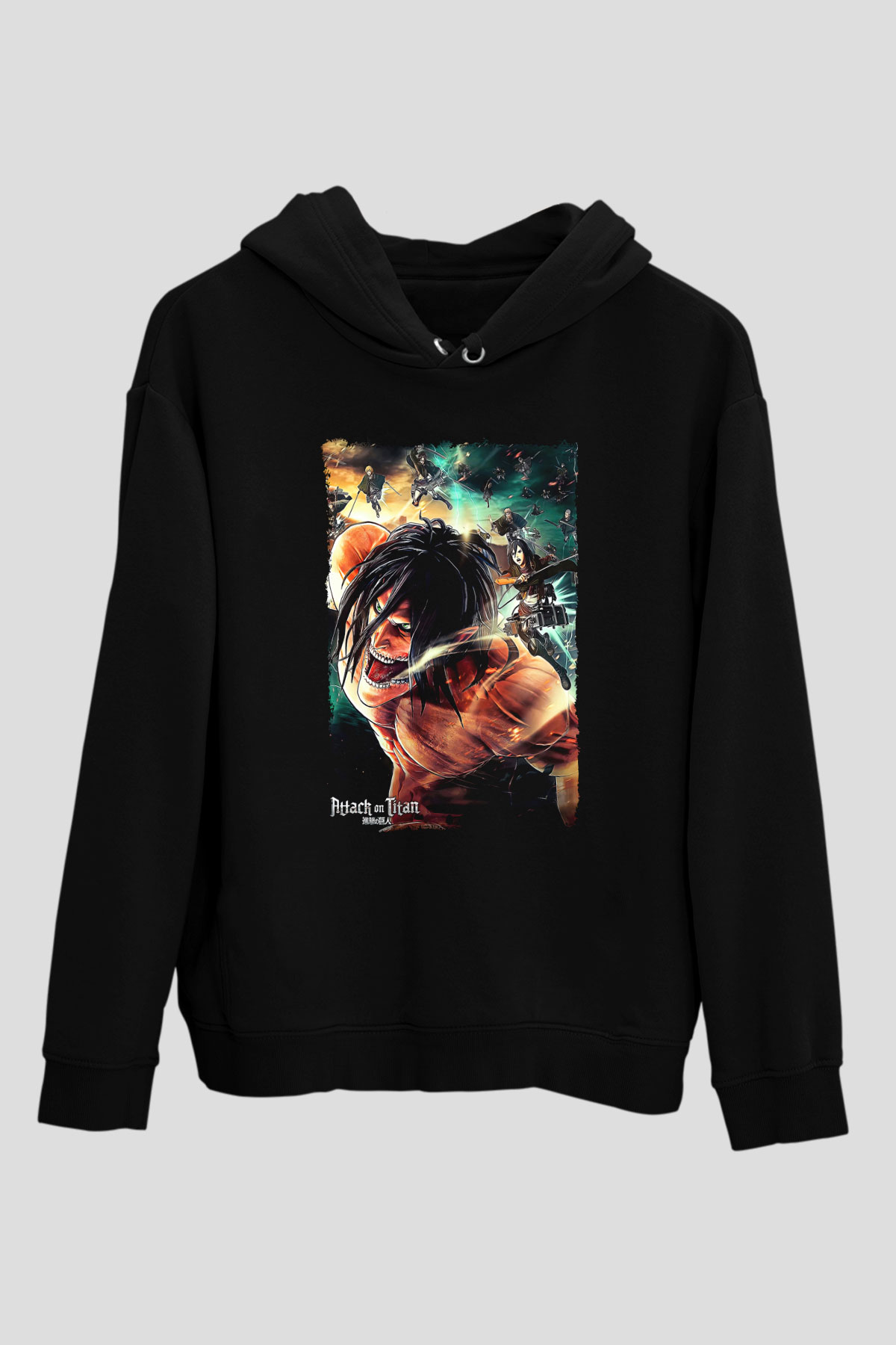 Attack On Titan Baskılı Unisex Siyah Hoodie